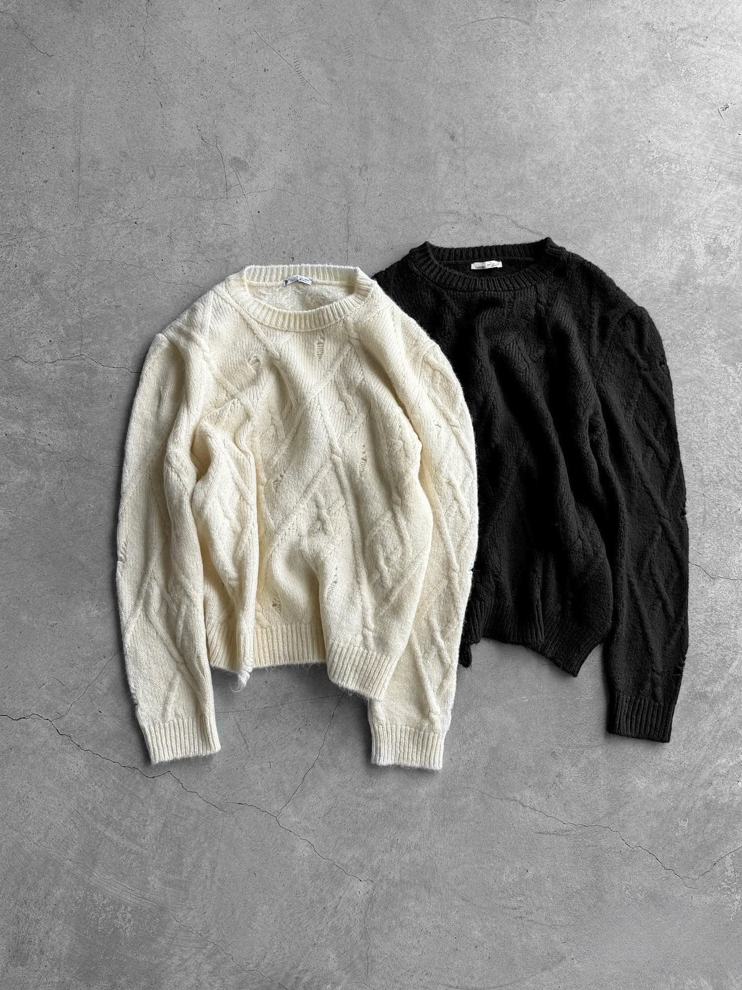 Erkek Oversize Desenli Triko Kazak Siyah