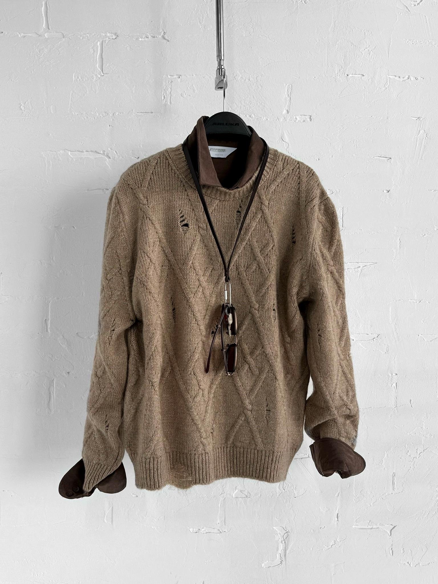 Erkek Oversize Desenli Triko Kazak Taş