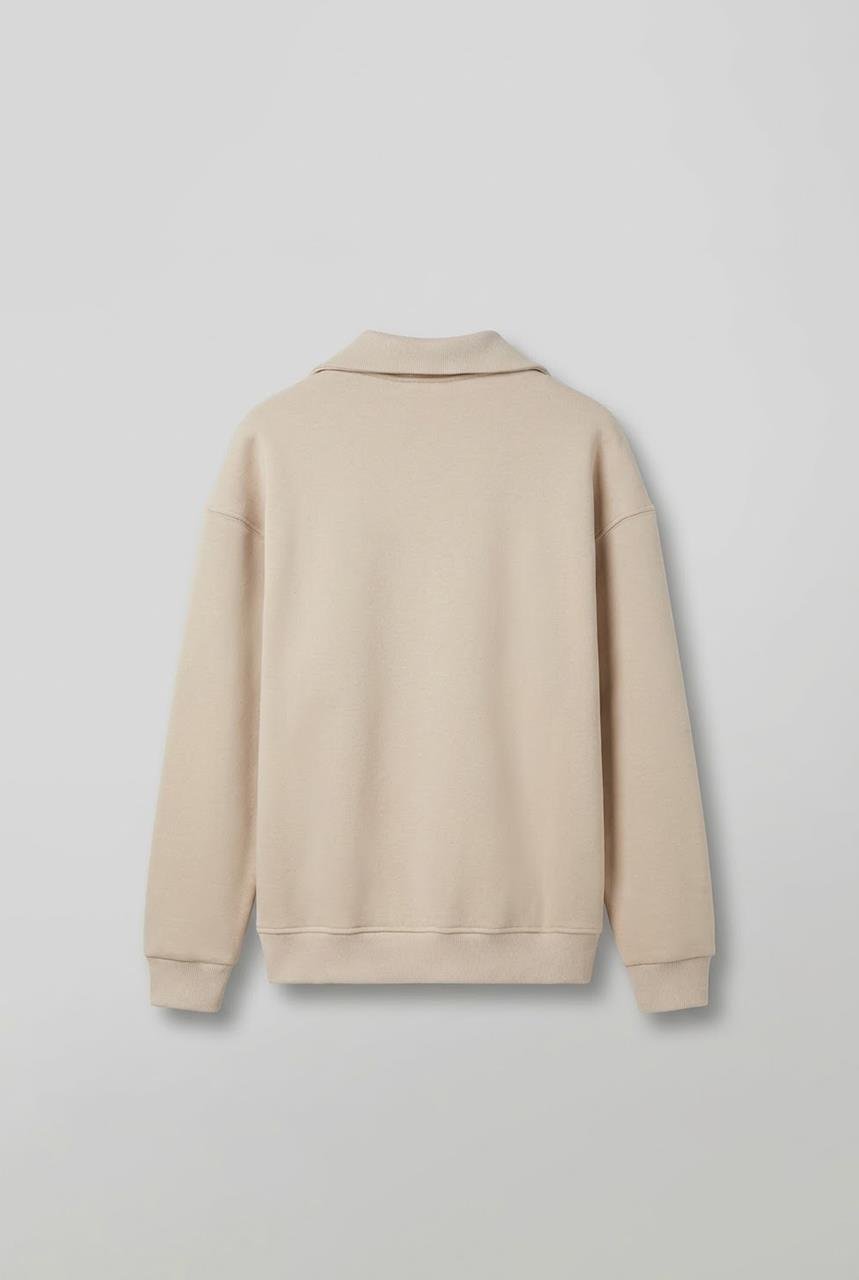 Erkek Oversize Dik Yaka Yarım Fermuarlı Sweatshirt Bej
