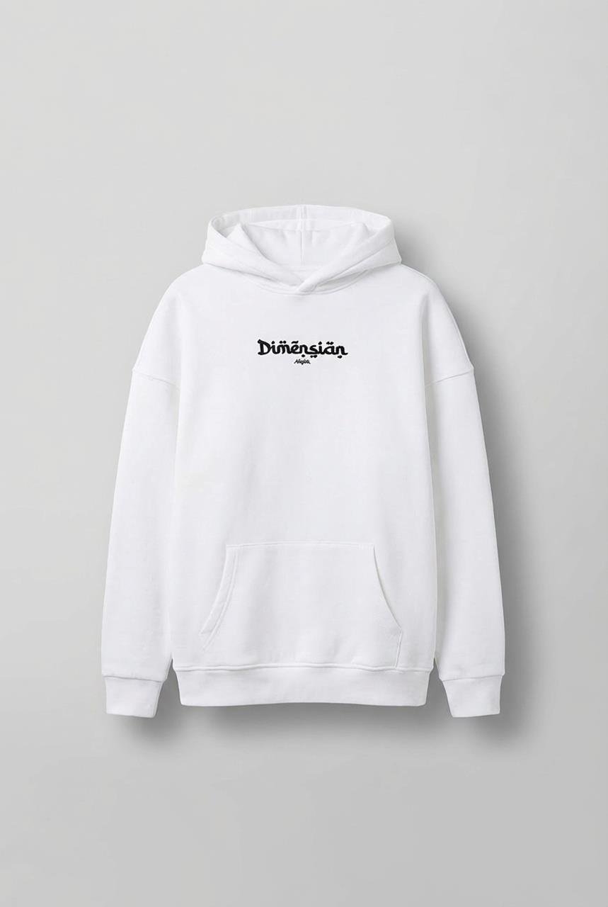Erkek Oversize Dimension Baskılı Premium Kapüşonlu Sweatshirt Ekru Siyah