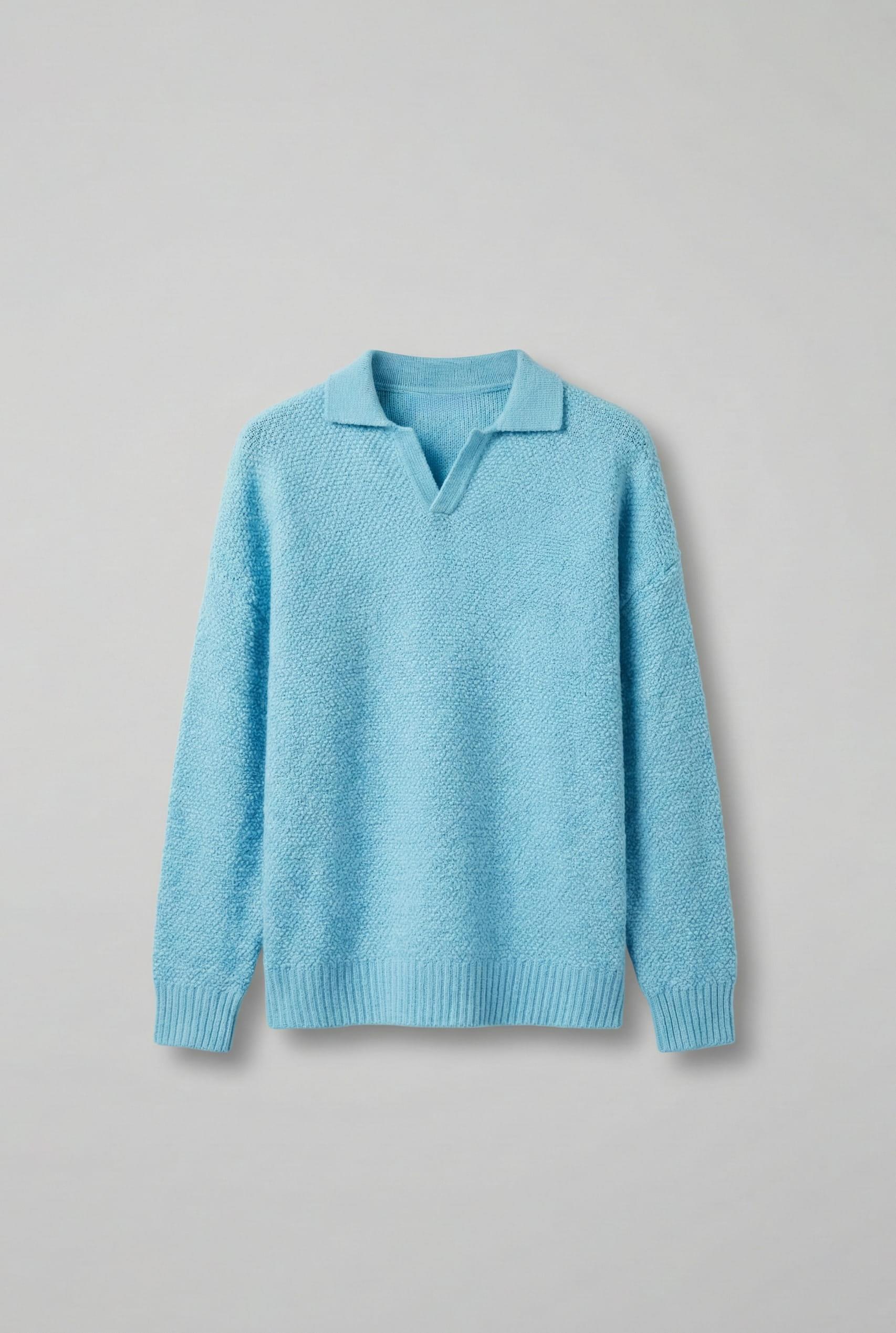 Erkek Oversize Dokulu Kazak Bebek Mavi