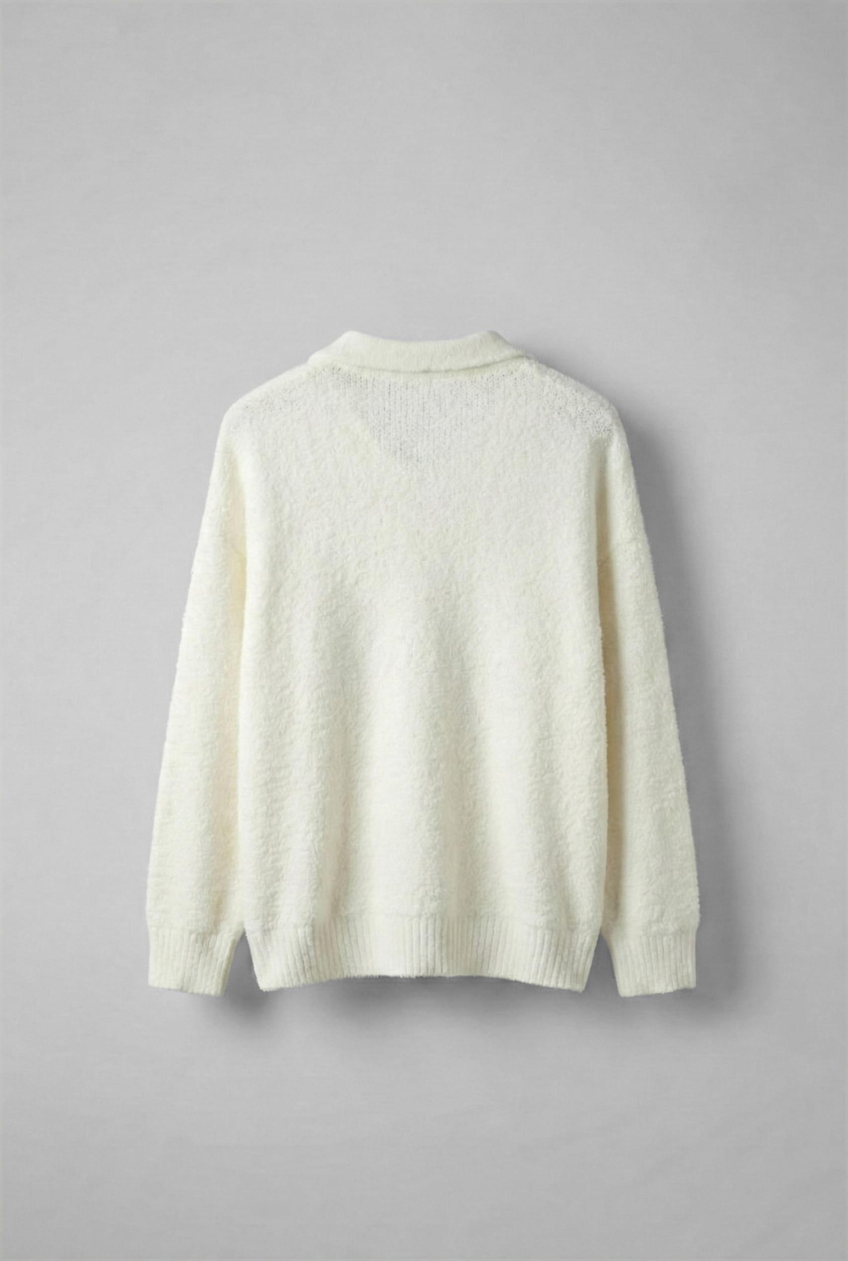 Erkek Oversize Dokulu Kazak Beyaz