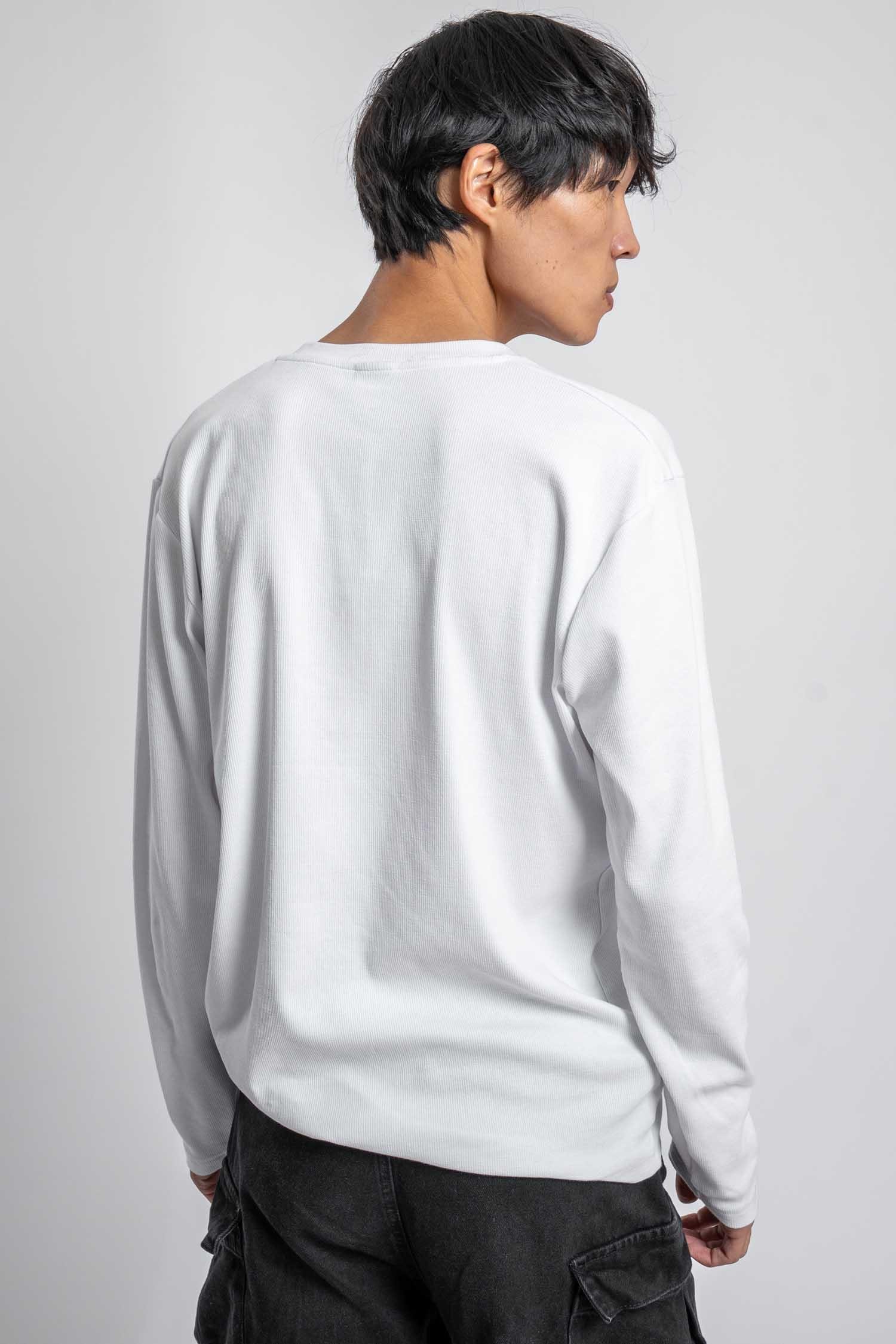 Erkek Oversize Düğmeli Basic Uzun Kollu T-shirt Ekru