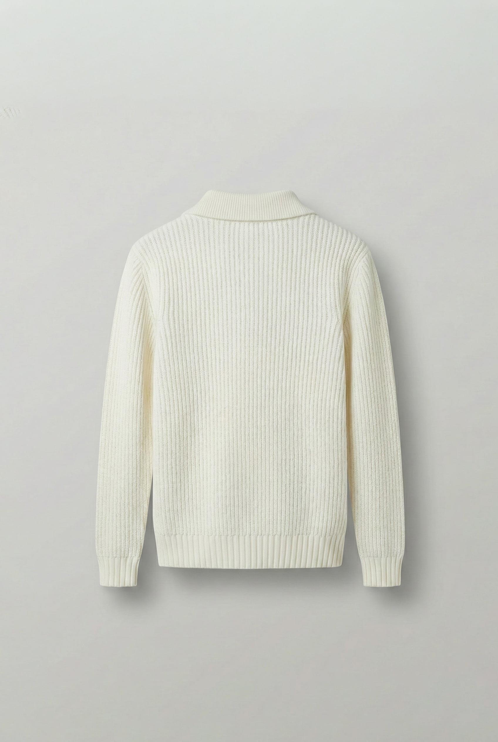 Erkek Oversize Düğmeli Çizgili Kazak Ekru