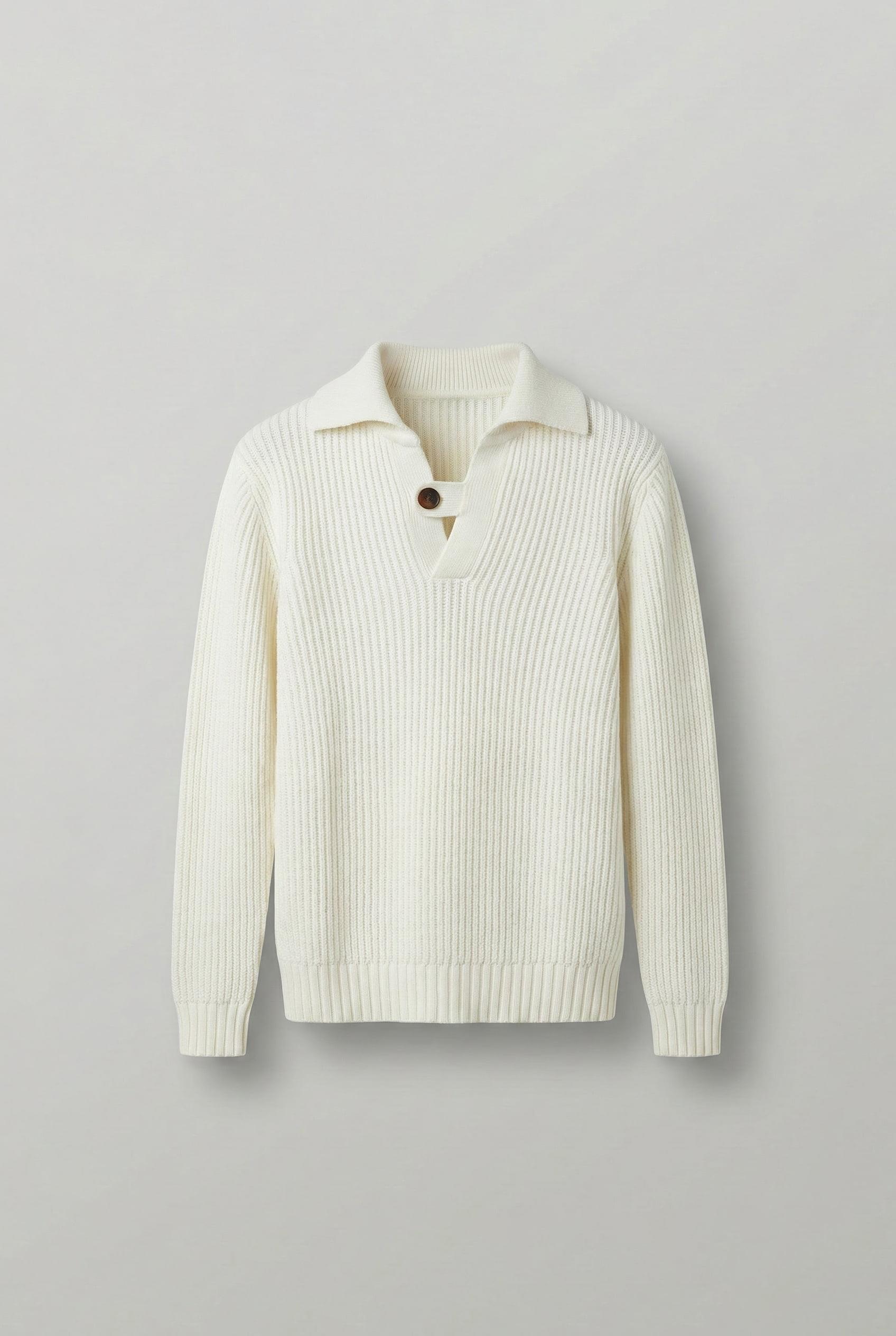 Erkek Oversize Düğmeli Çizgili Kazak Ekru