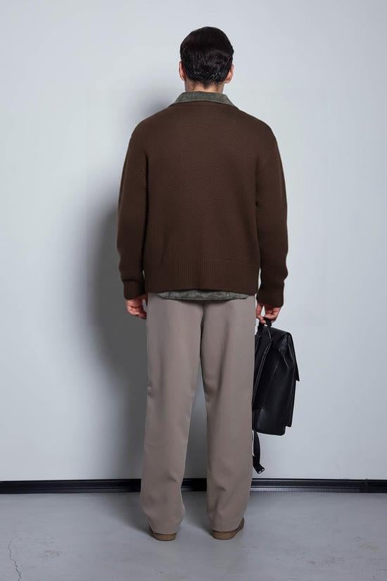 Erkek Oversize Düğmeli Hırka Kahverengi