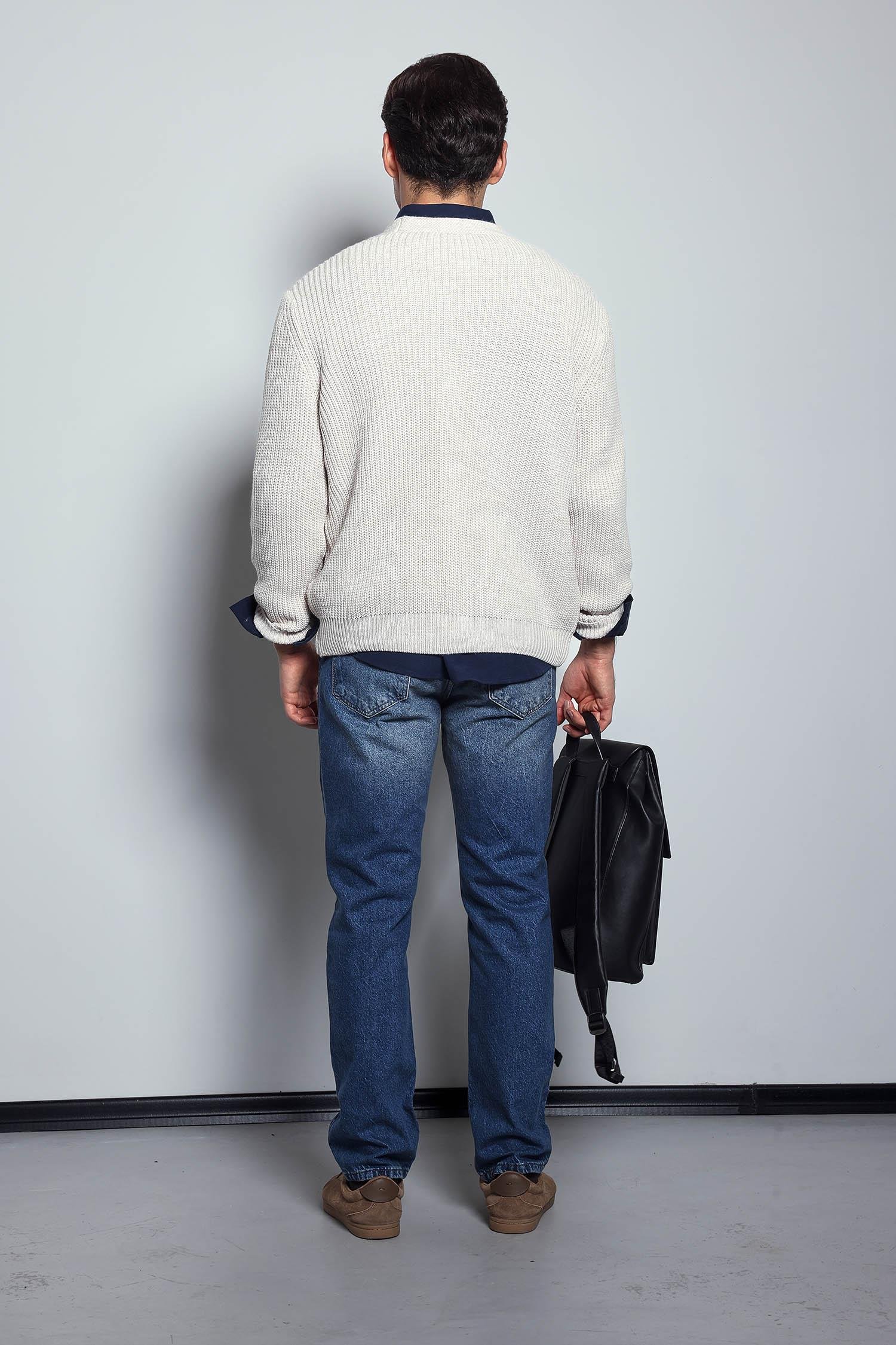 Erkek Oversize Düğmeli Triko Hırka Bej