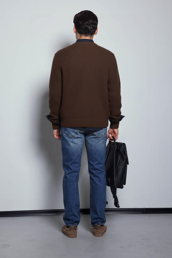 Erkek Oversize Düğmeli Triko Hırka Kahverengi