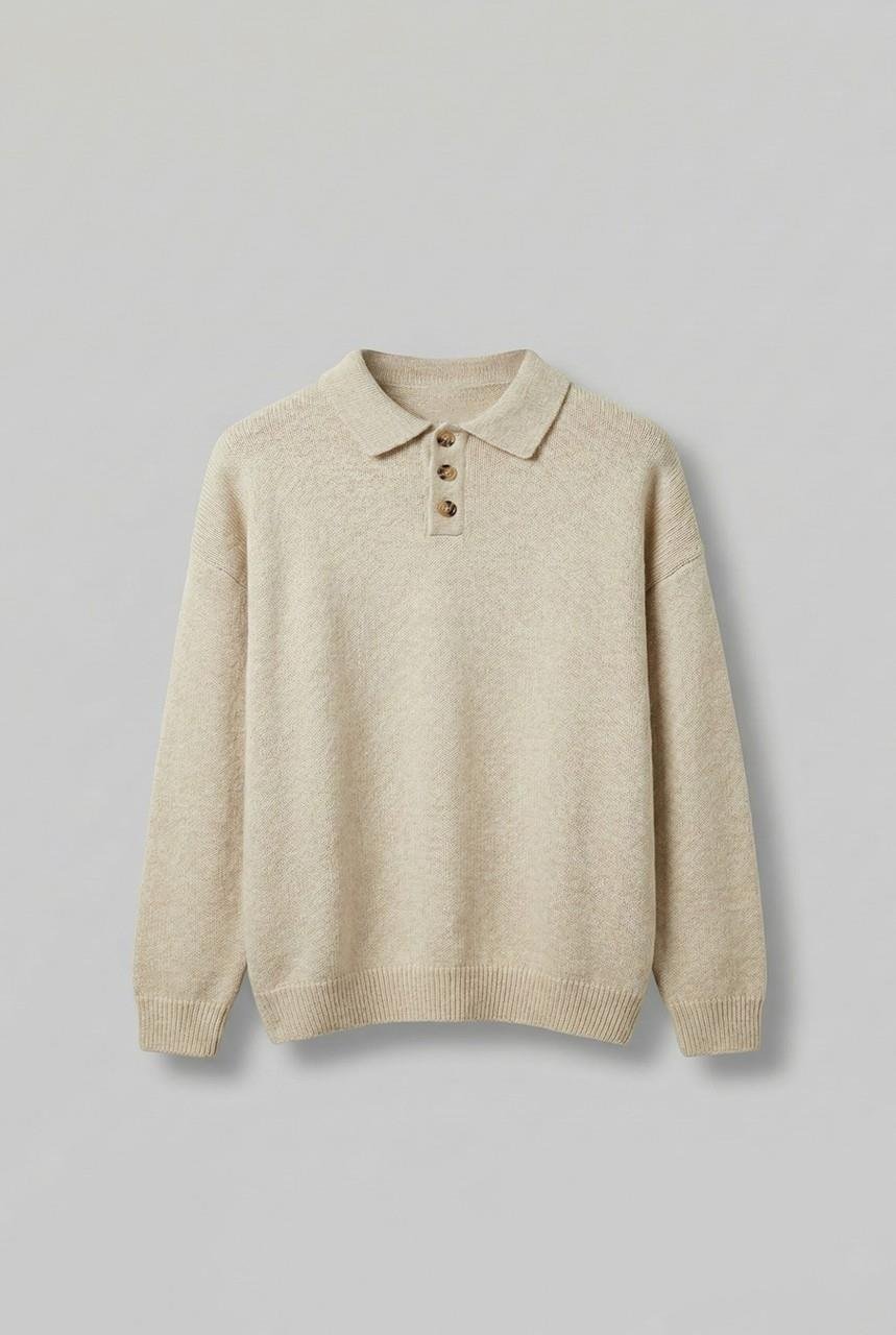 Erkek Oversize Düğmeli Triko Kazak Bej