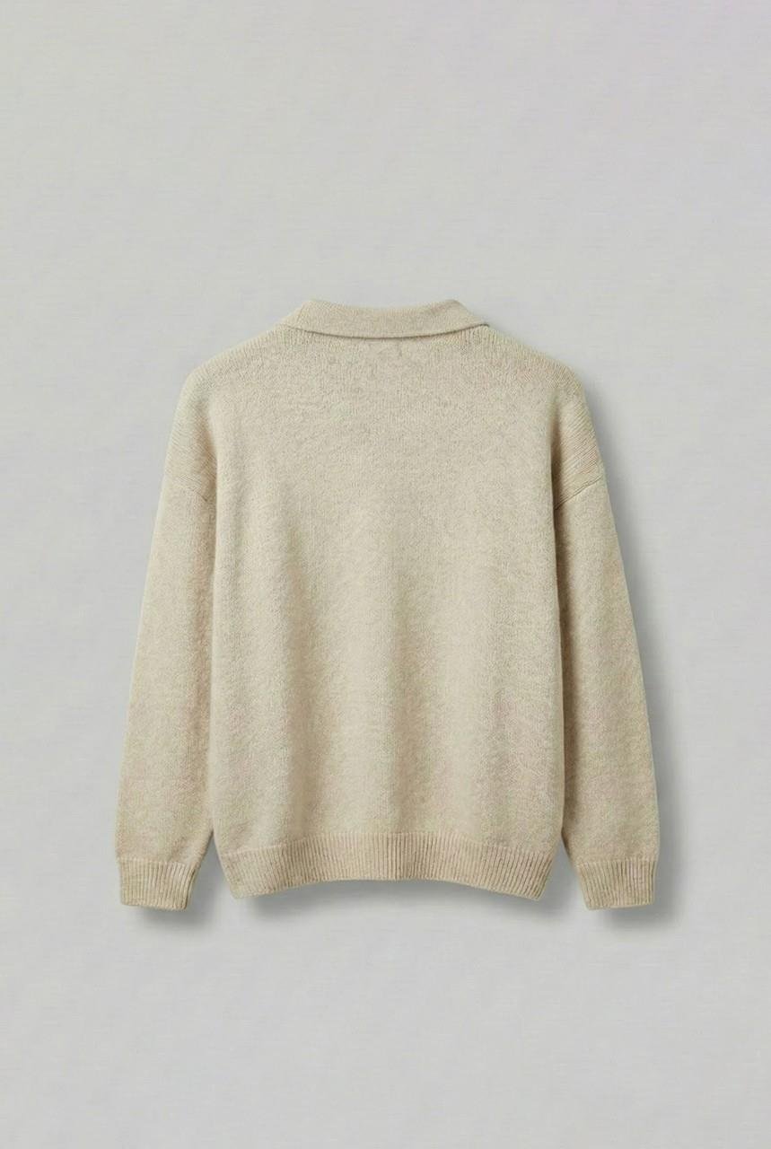 Erkek Oversize Düğmeli Triko Kazak Bej