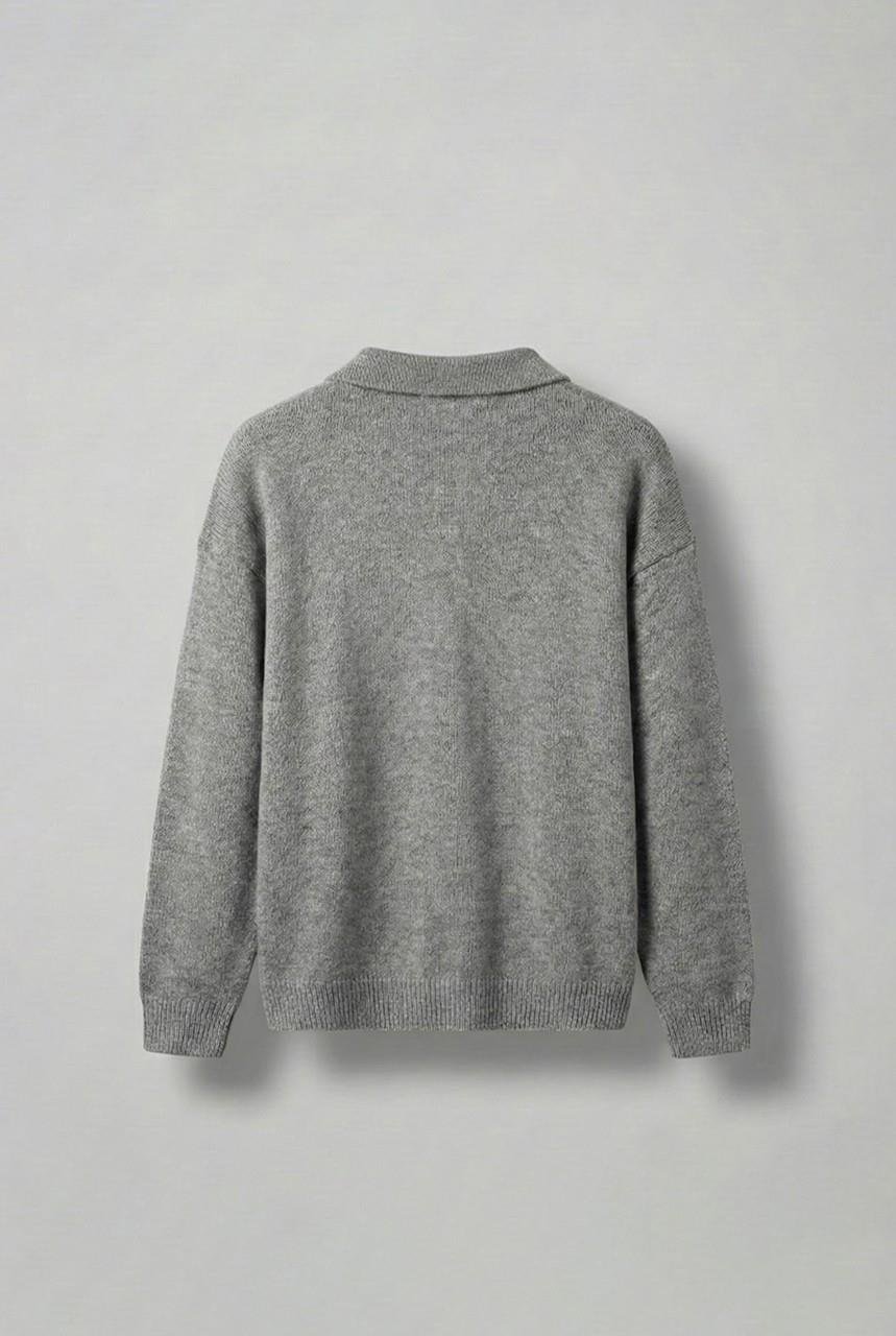 Erkek Oversize Düğmeli Triko Kazak Gri