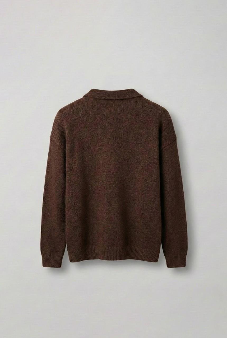 Erkek Oversize Düğmeli Triko Kazak Kahverengi