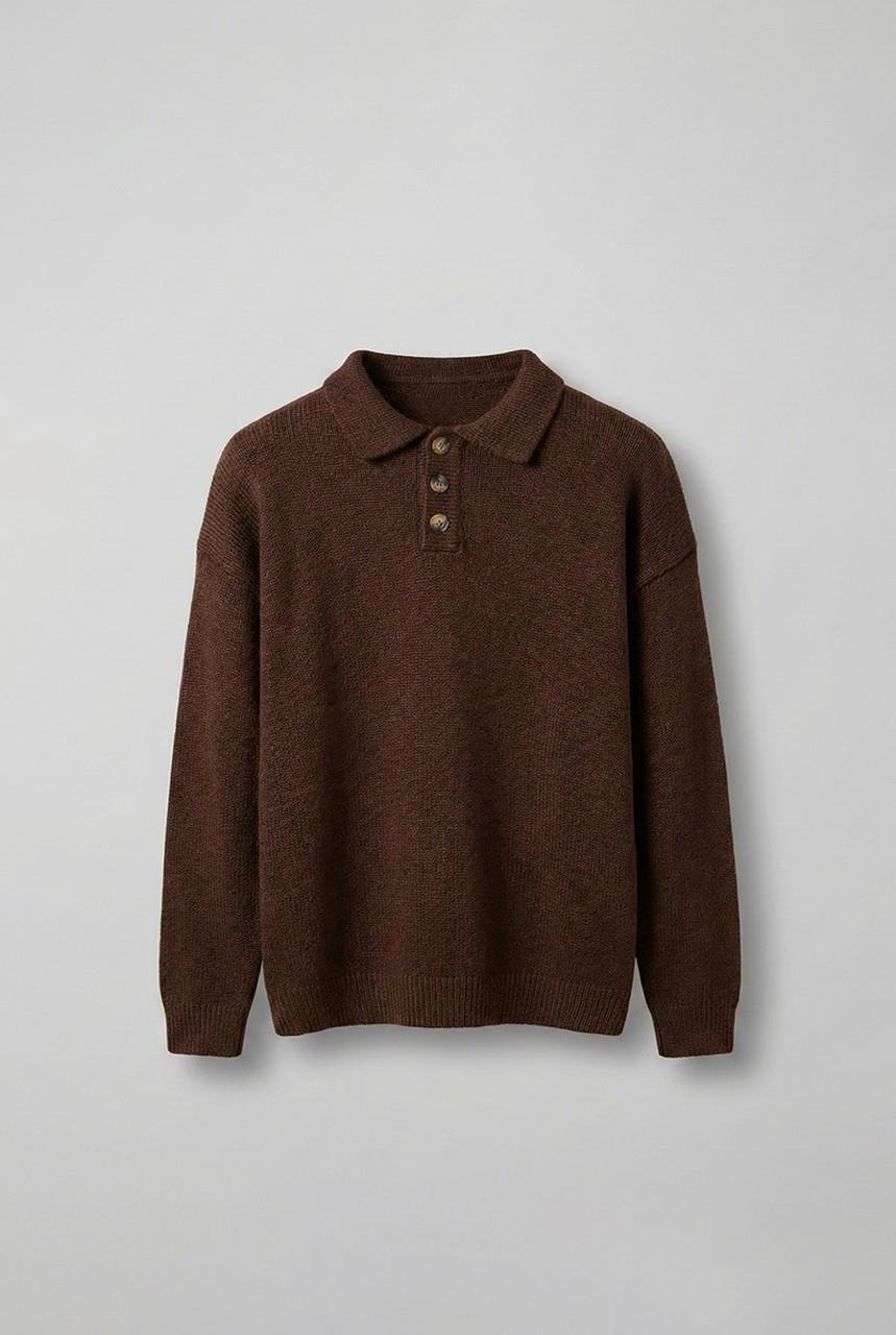 Erkek Oversize Düğmeli Triko Kazak Kahverengi