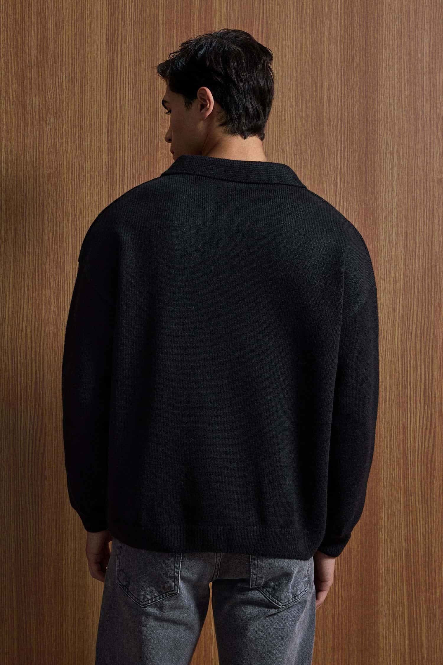 Erkek Oversize Düğmeli Triko Kazak Siyah