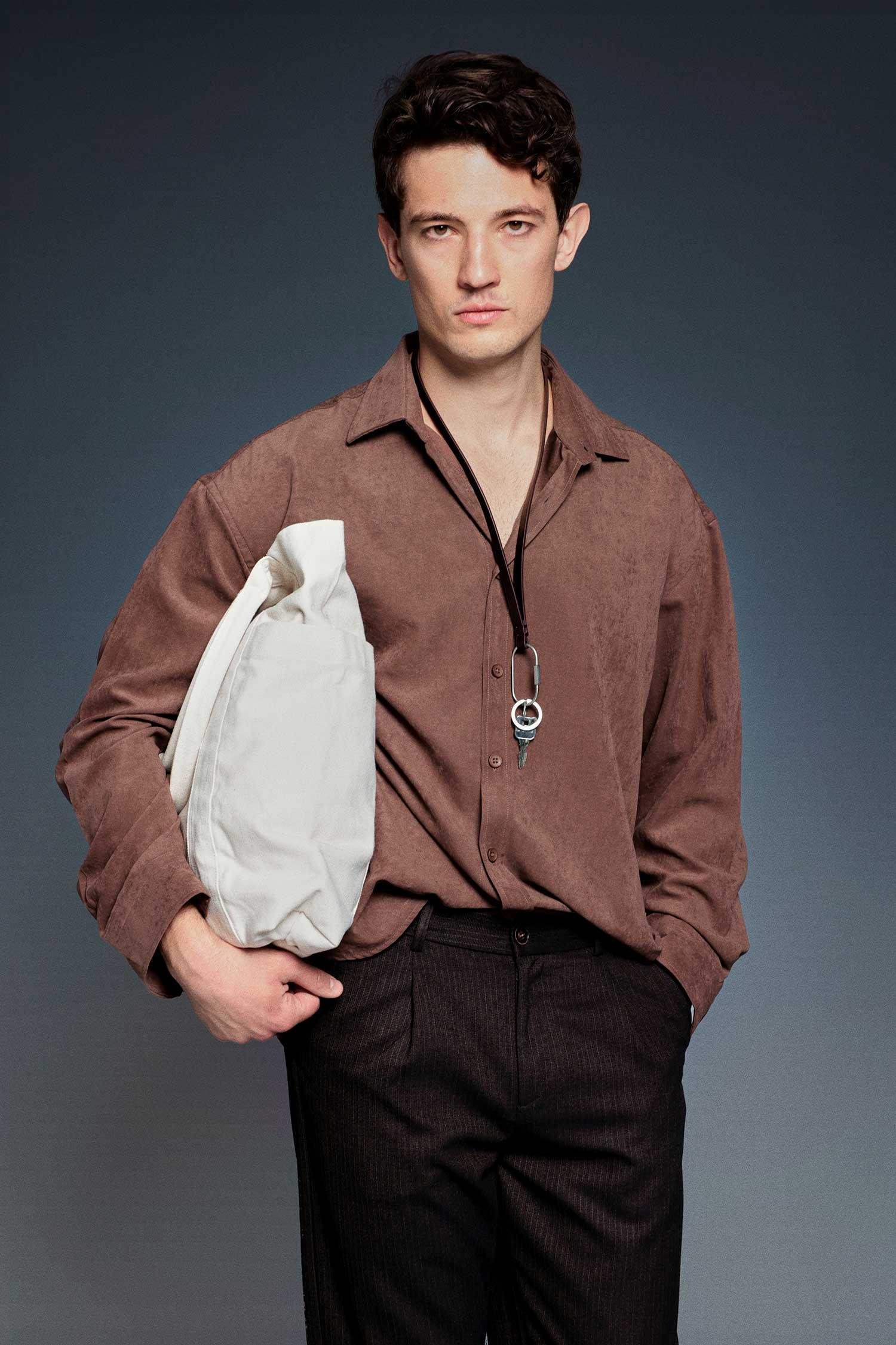 Erkek Oversize Efektli Modal Gömlek Kahverengi