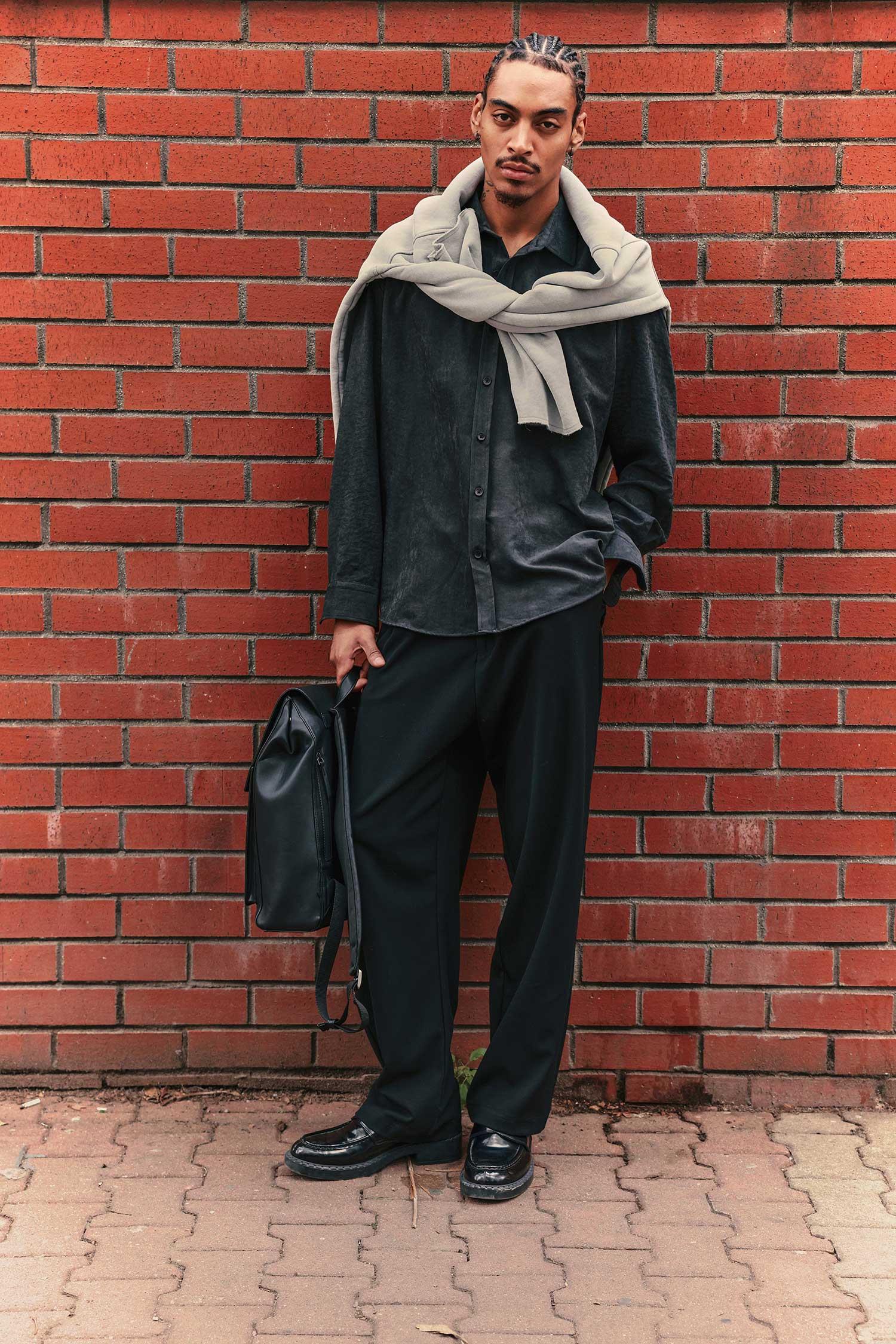 Erkek Oversize Efektli Modal Gömlek Siyah