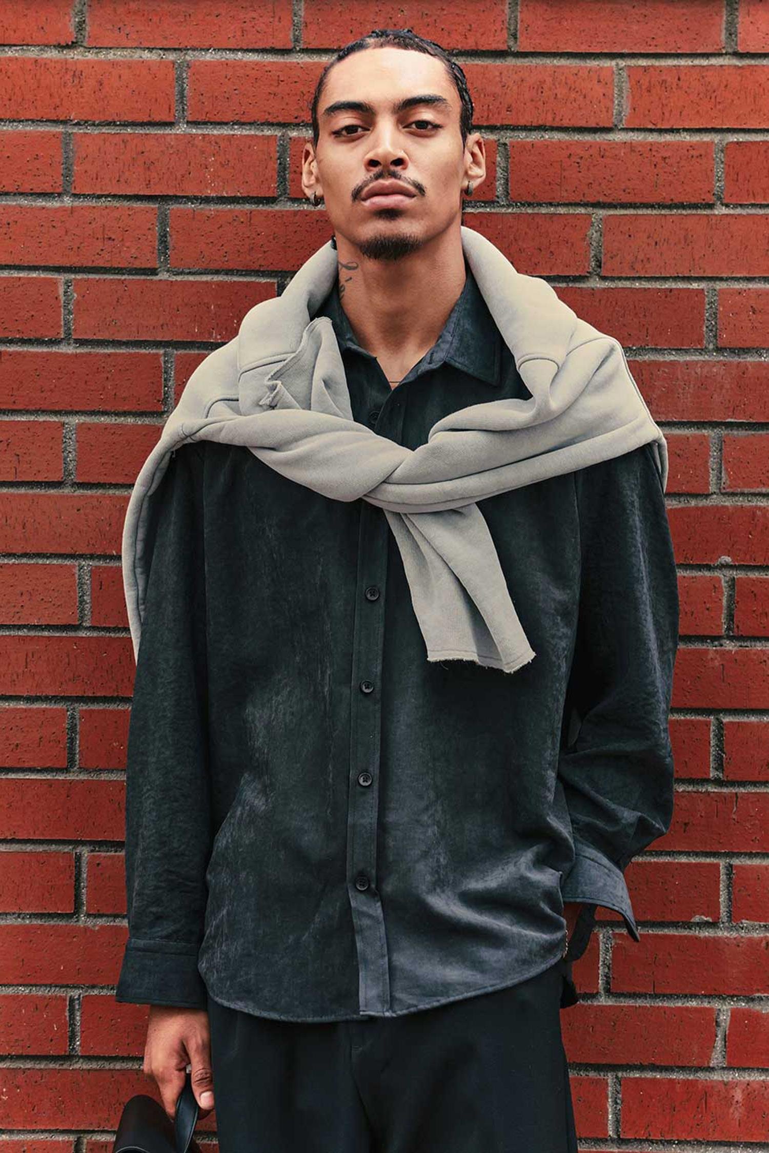 Erkek Oversize Efektli Modal Gömlek Siyah