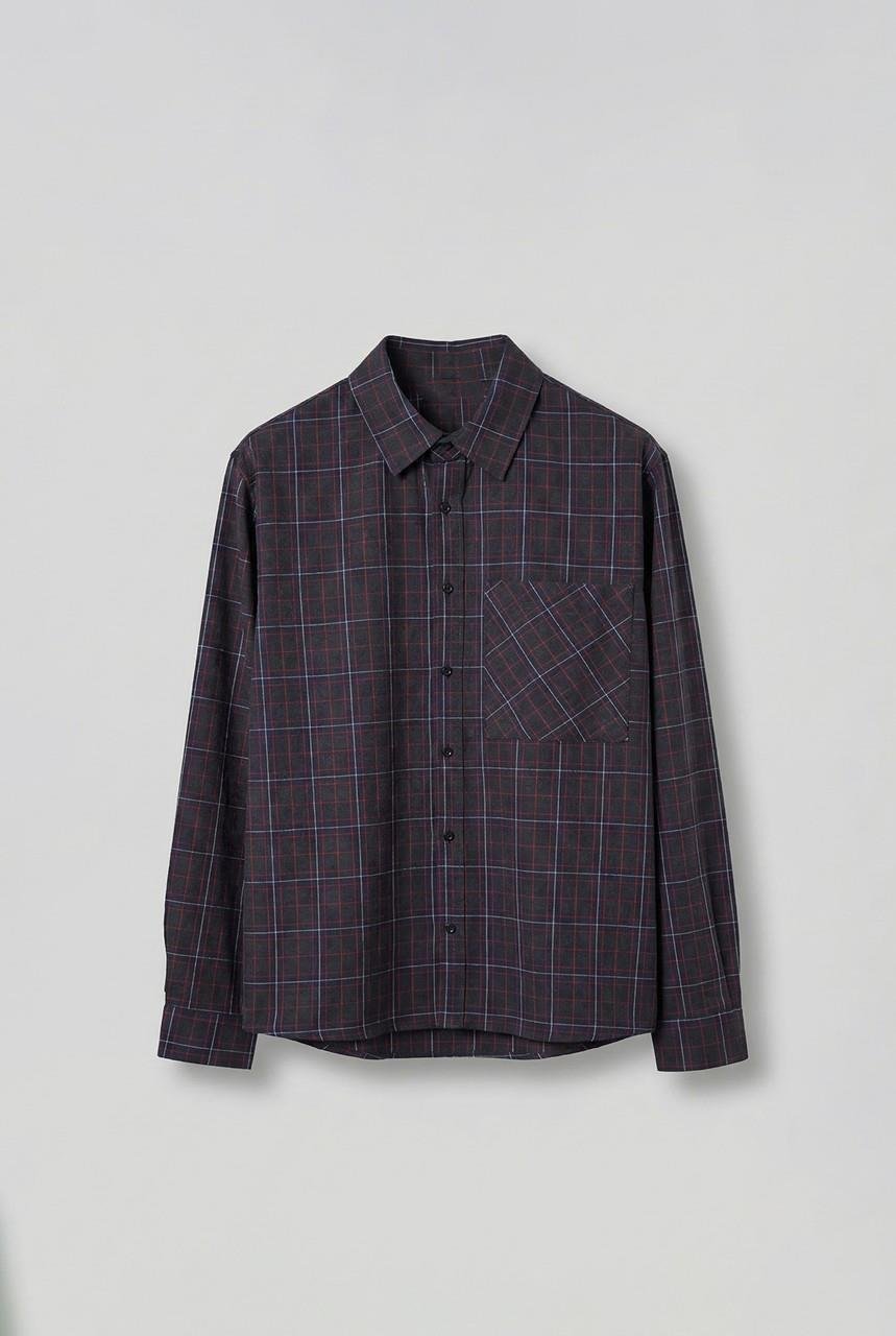 Erkek Oversize Ekose Baskılı Gömlek Antrasit