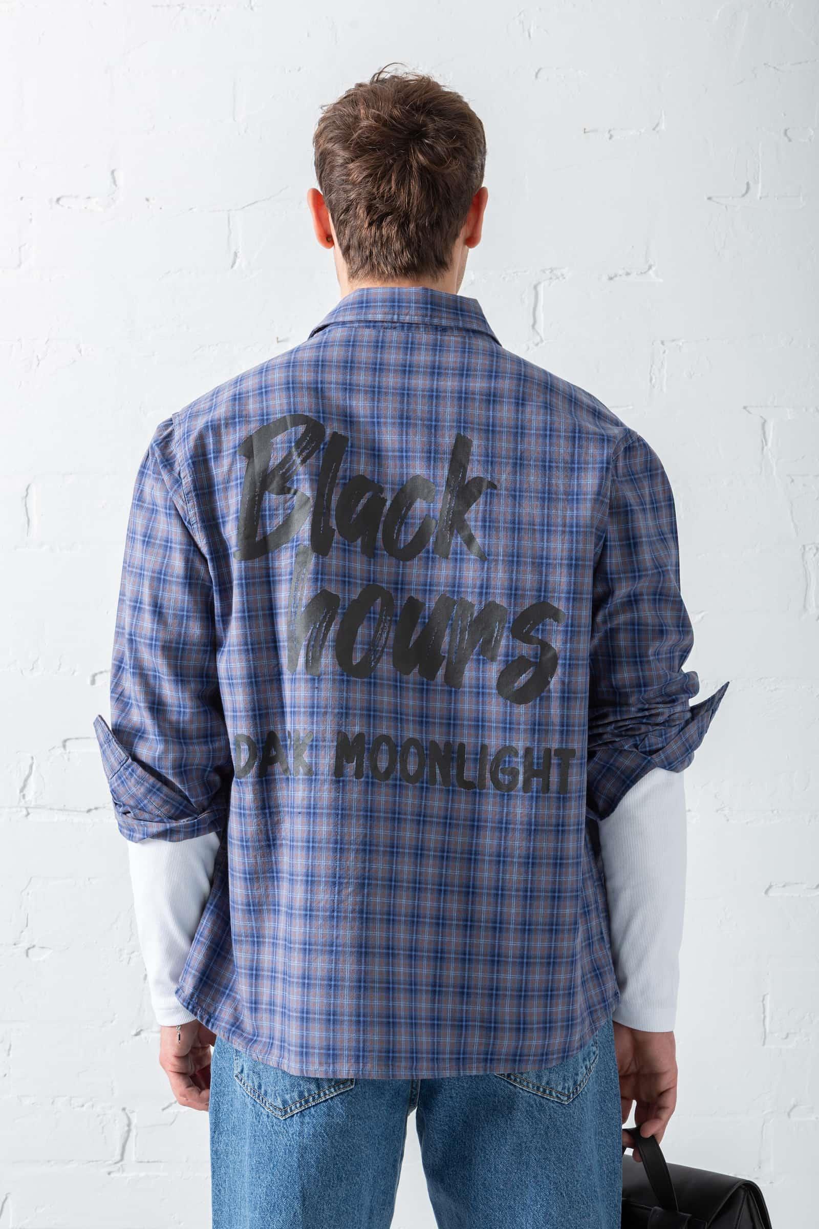 Erkek Oversize Ekose Baskılı Gömlek Mavi