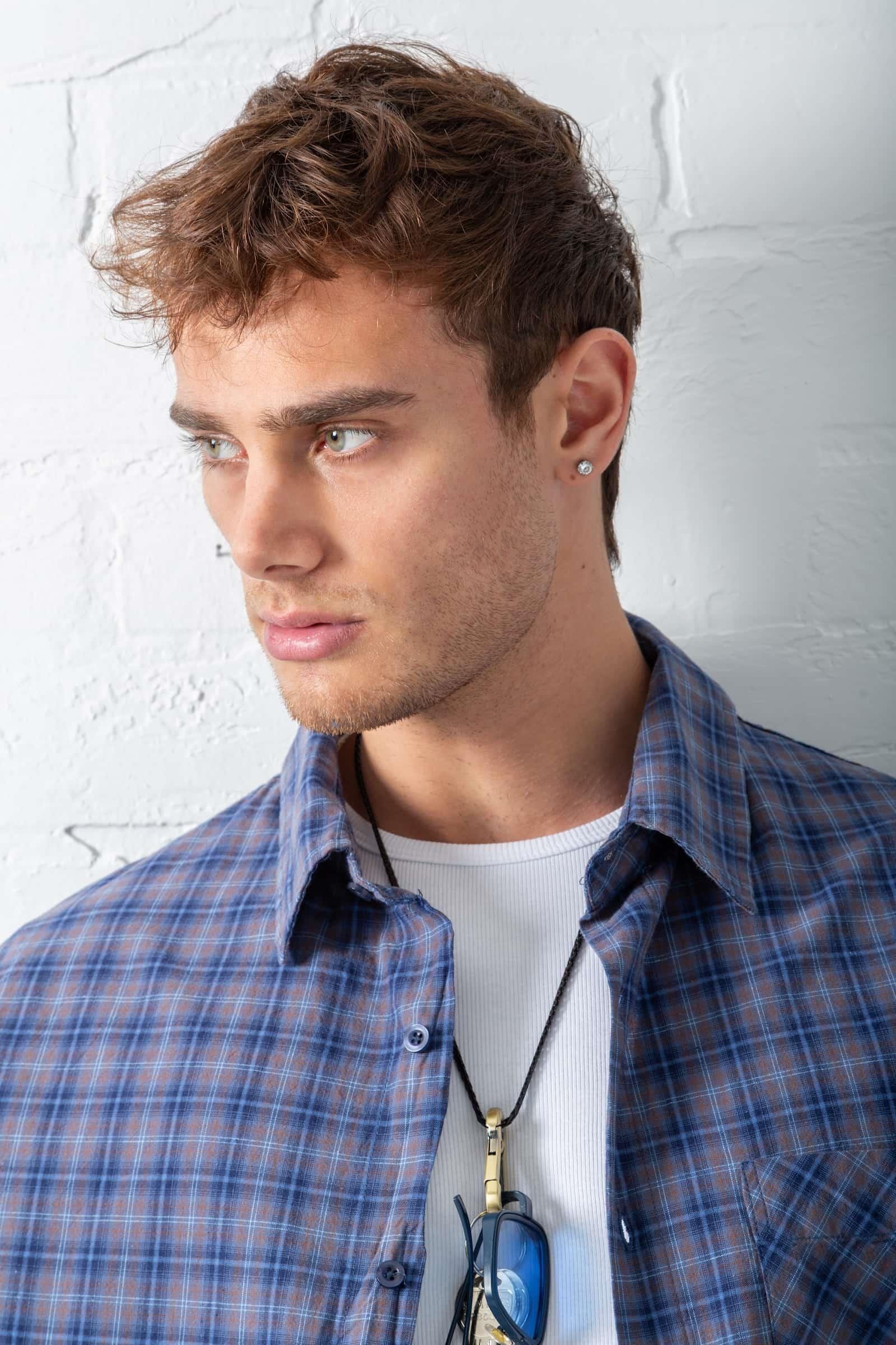 Erkek Oversize Ekose Baskılı Gömlek Mavi