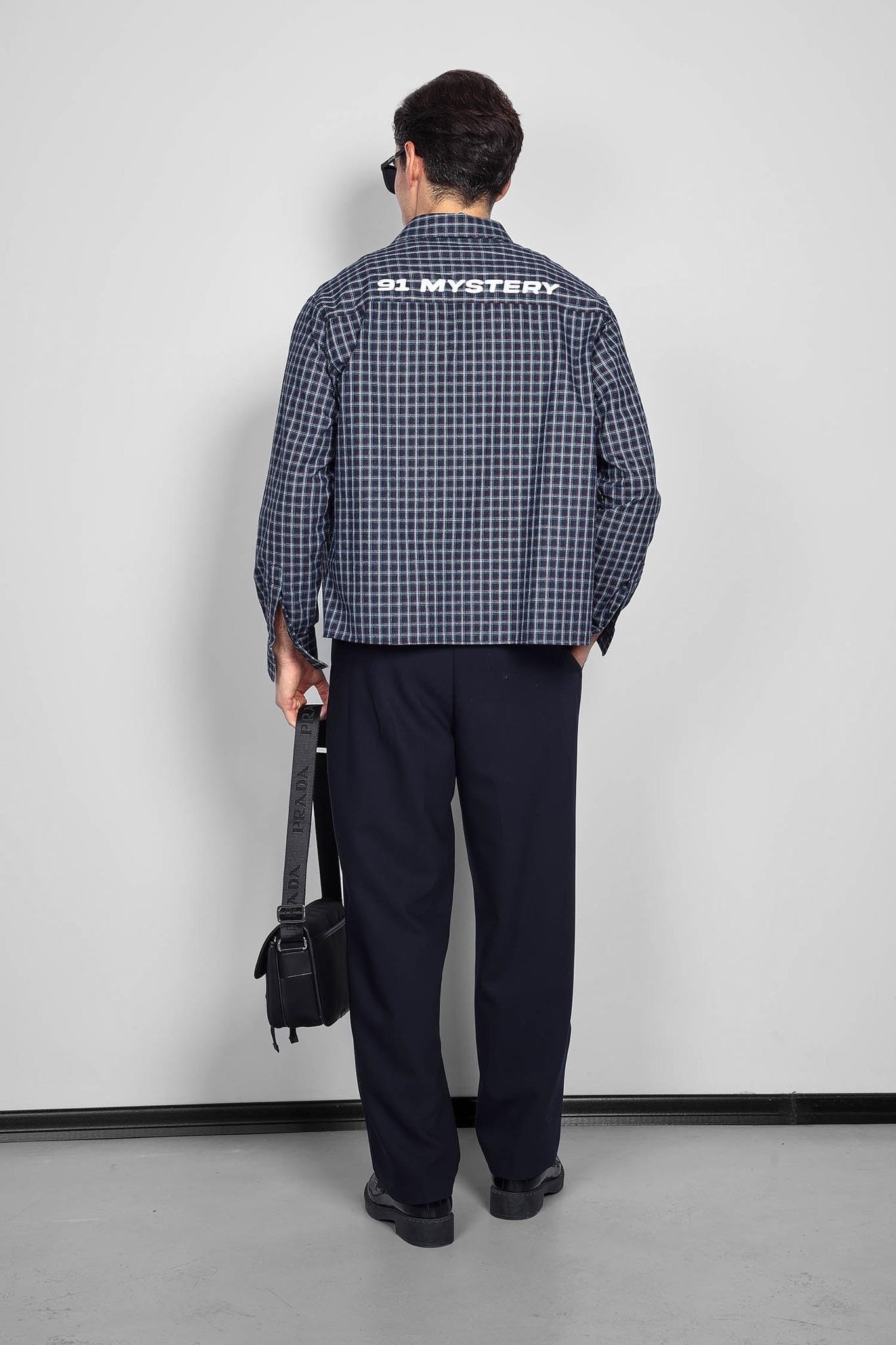 Erkek Oversize Ekose Uzun Kollu Gömlek Lacivert