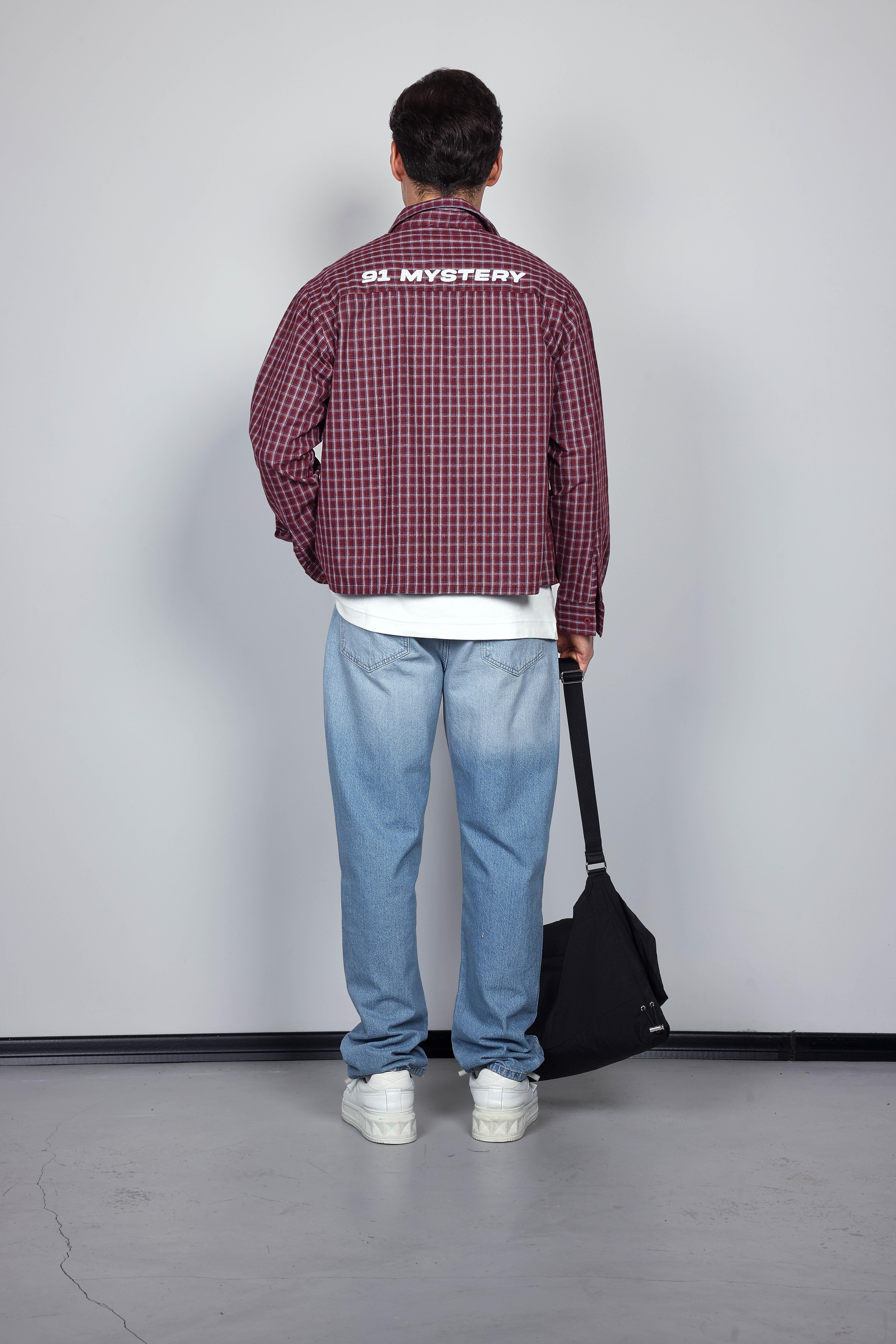 Erkek Oversize Ekose Uzun Kollu Gömlek Bordo