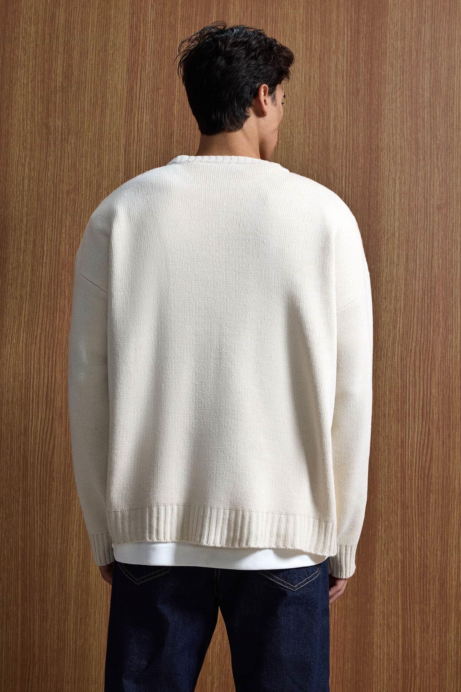 Erkek Oversize Essential Örme Kazak %100 Pamuk Bej