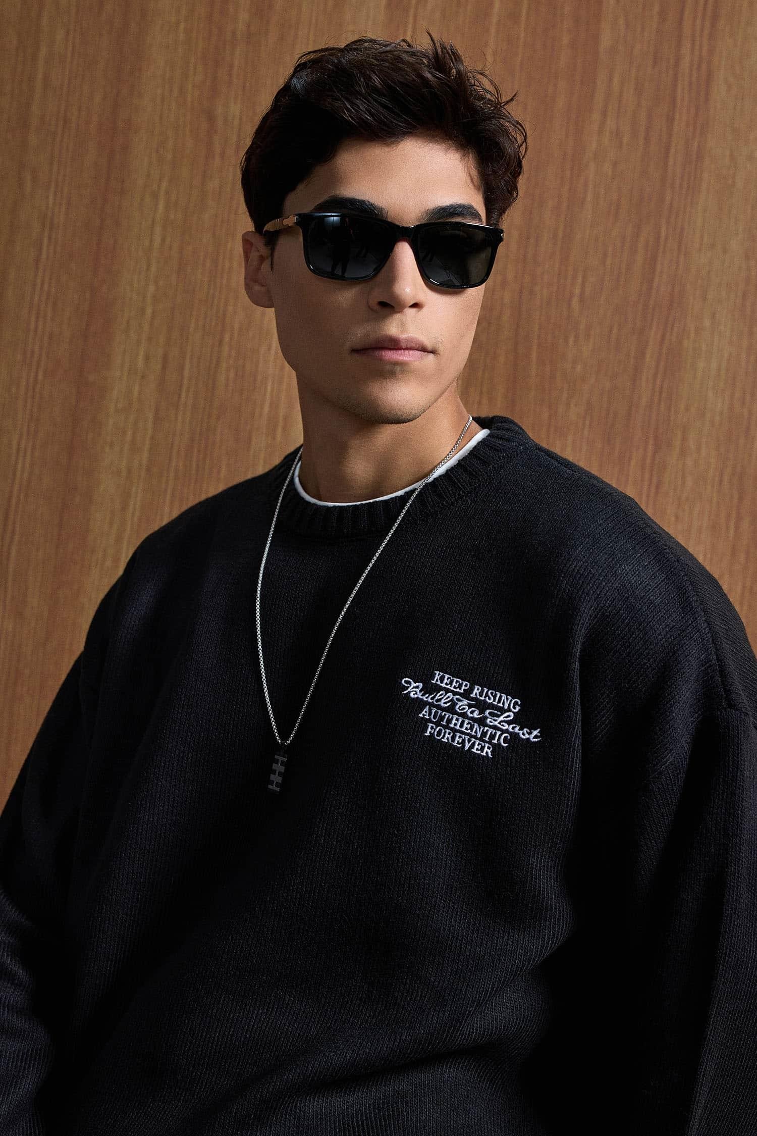 Erkek Oversize Essential Örme Kazak %100 Pamuk Siyah