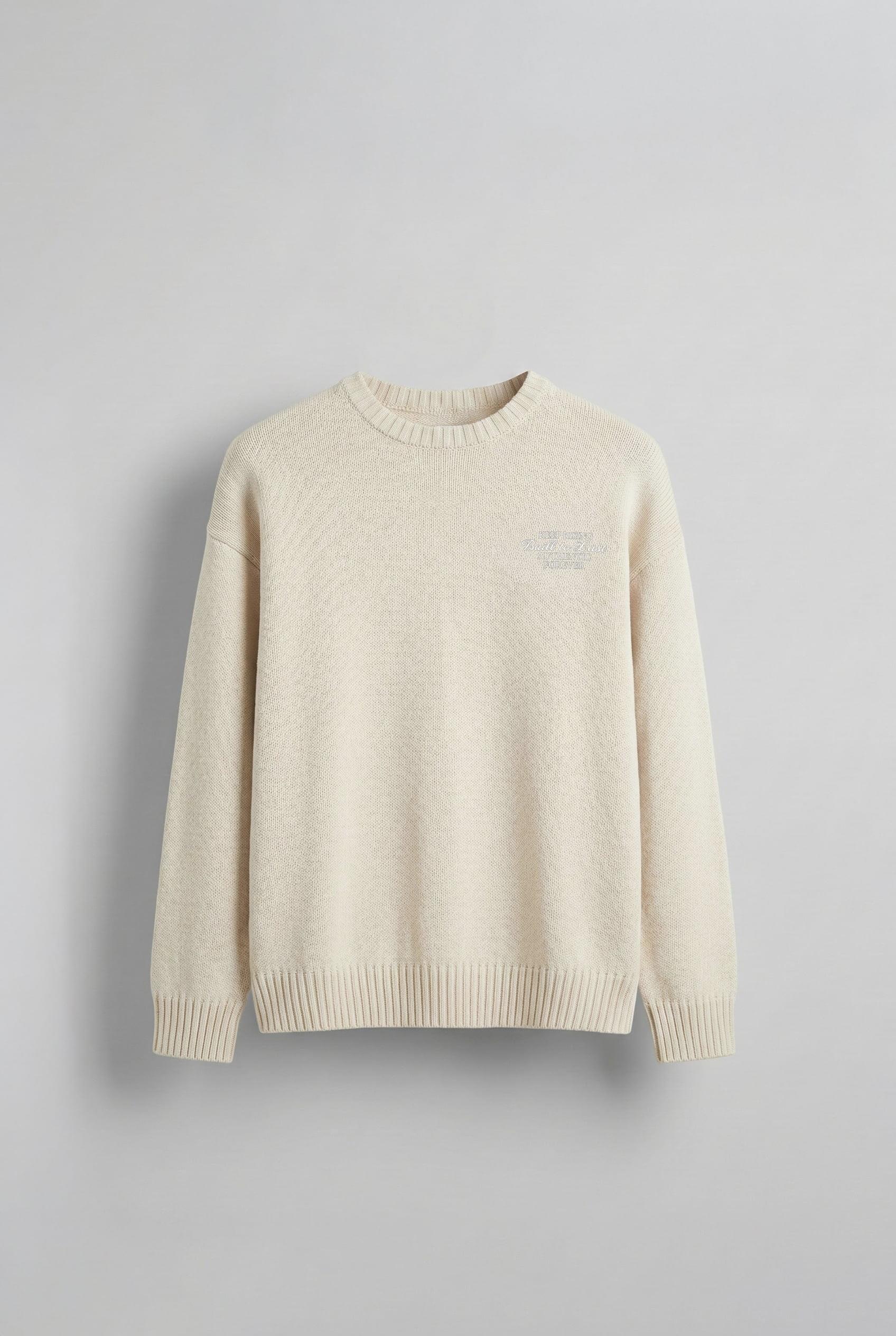 Erkek Oversize Essential Örme Kazak %100 Pamuk Bej