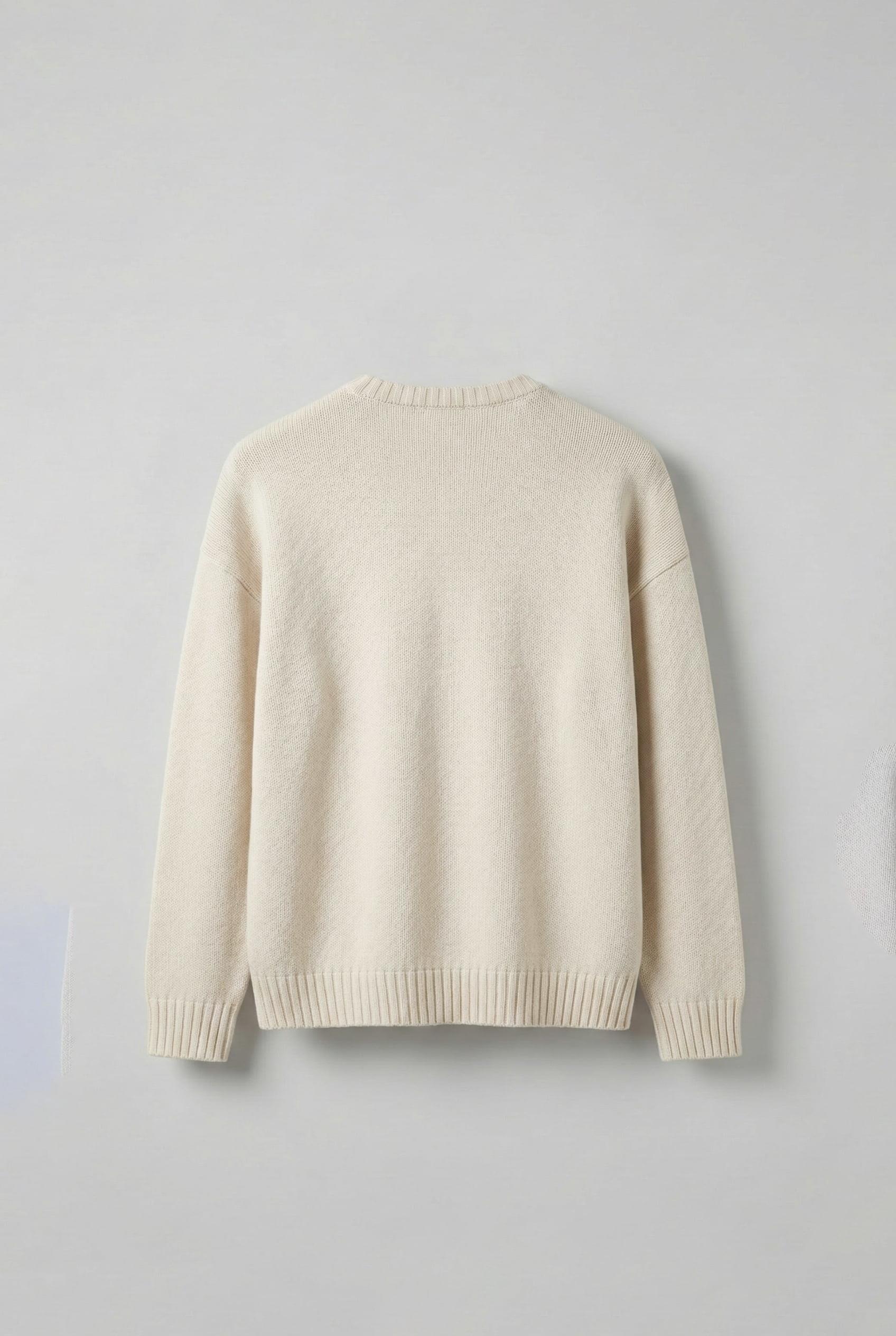 Erkek Oversize Essential Örme Kazak %100 Pamuk Bej