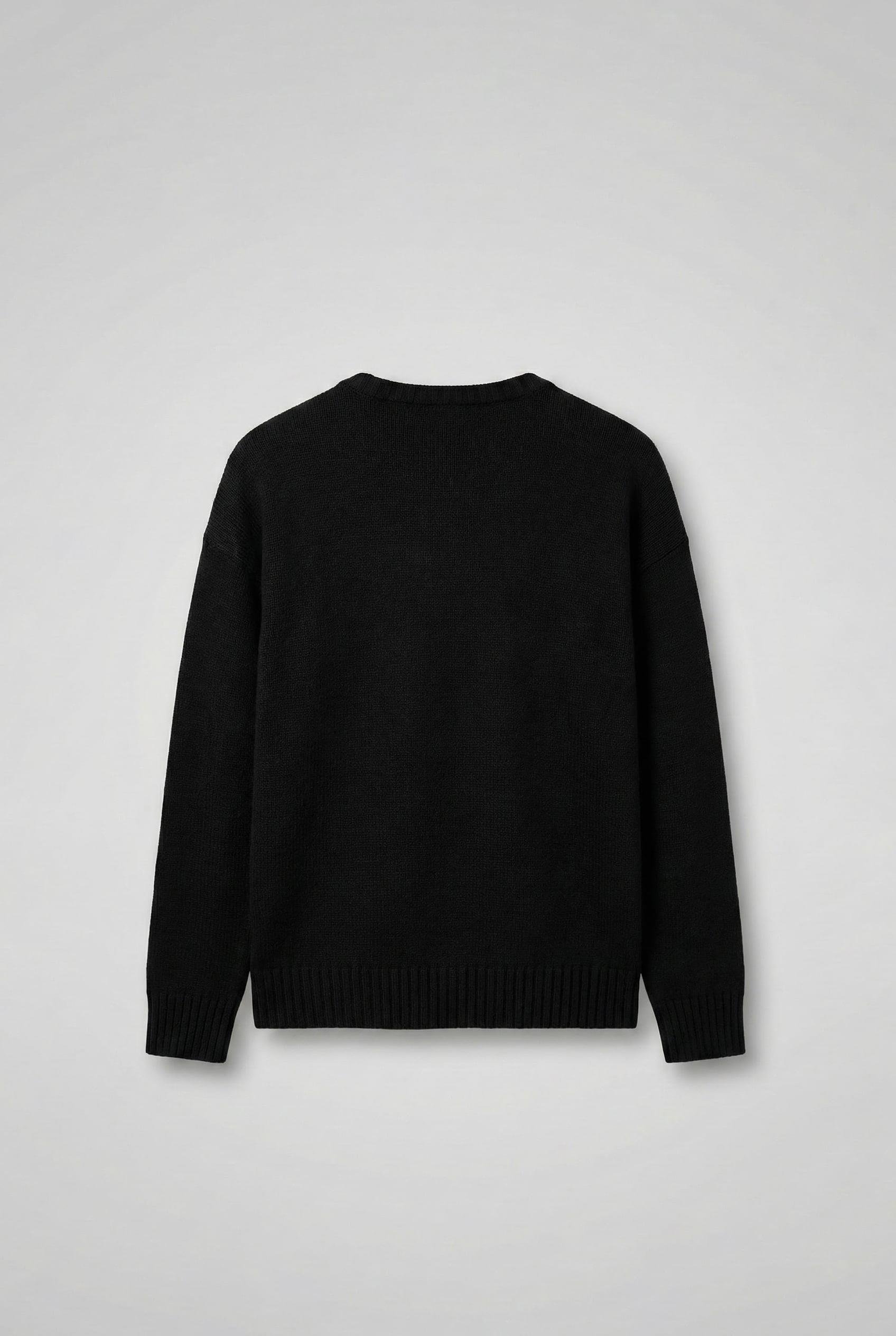 Erkek Oversize Essential Örme Kazak %100 Pamuk Siyah