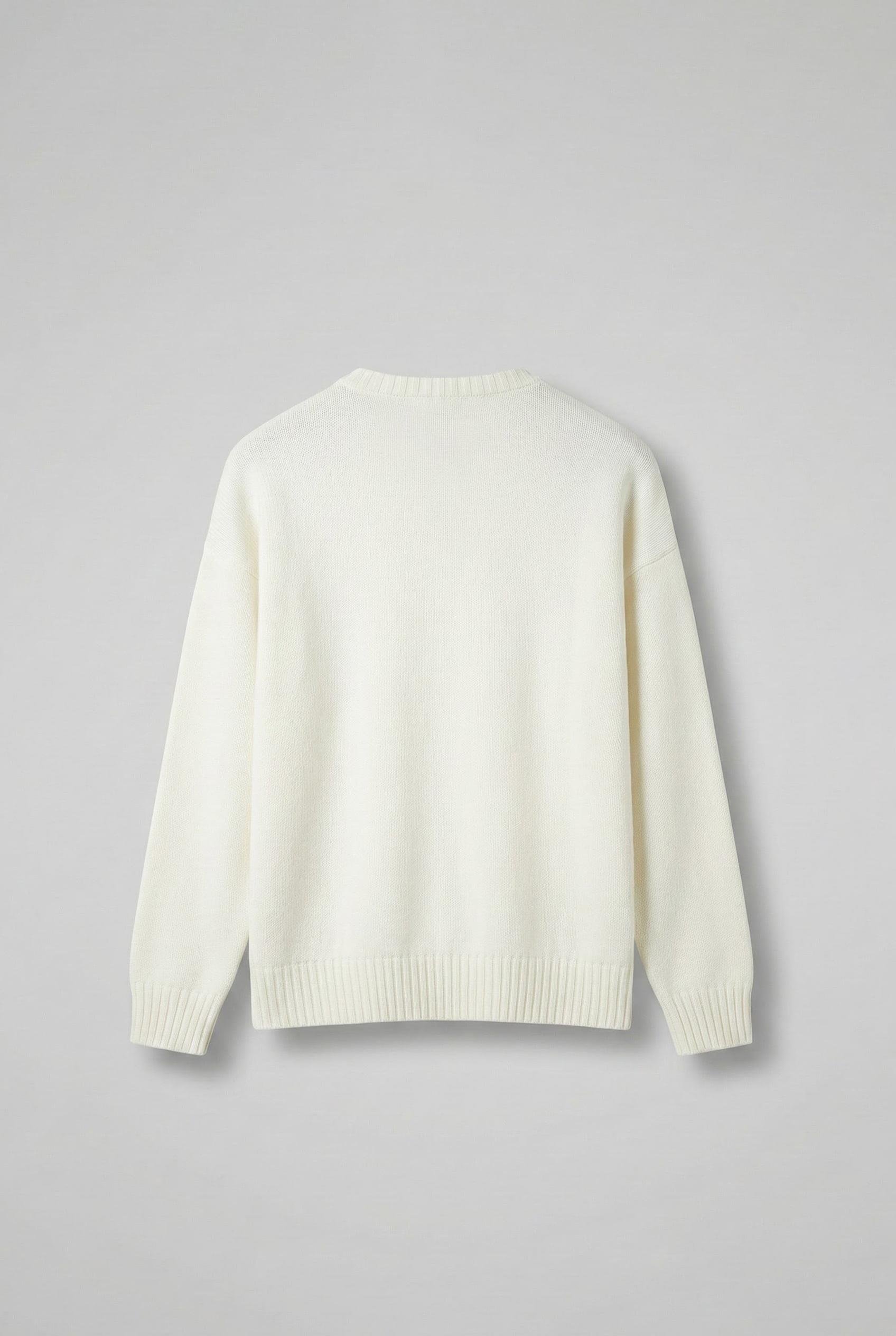 Erkek Oversize Essential Örme Kazak %100 Pamuk Ekru