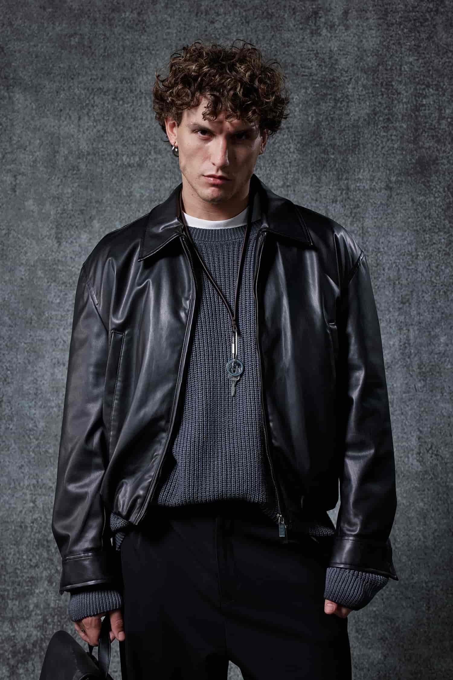 Erkek Oversize Fermuarlı Basic Deri Ceket Siyah