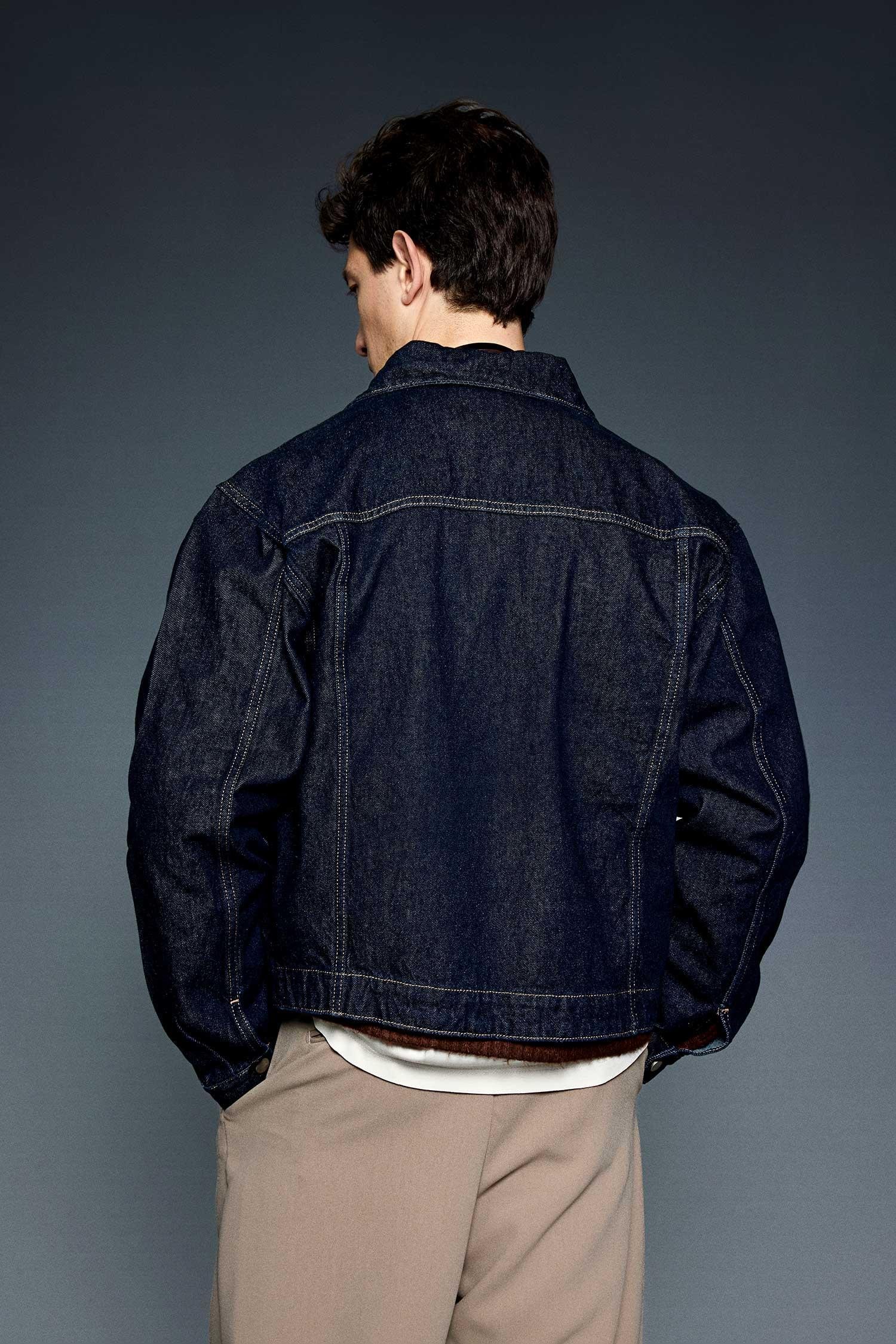 Erkek Oversize Fermuarlı Denim Ceket Lacivert