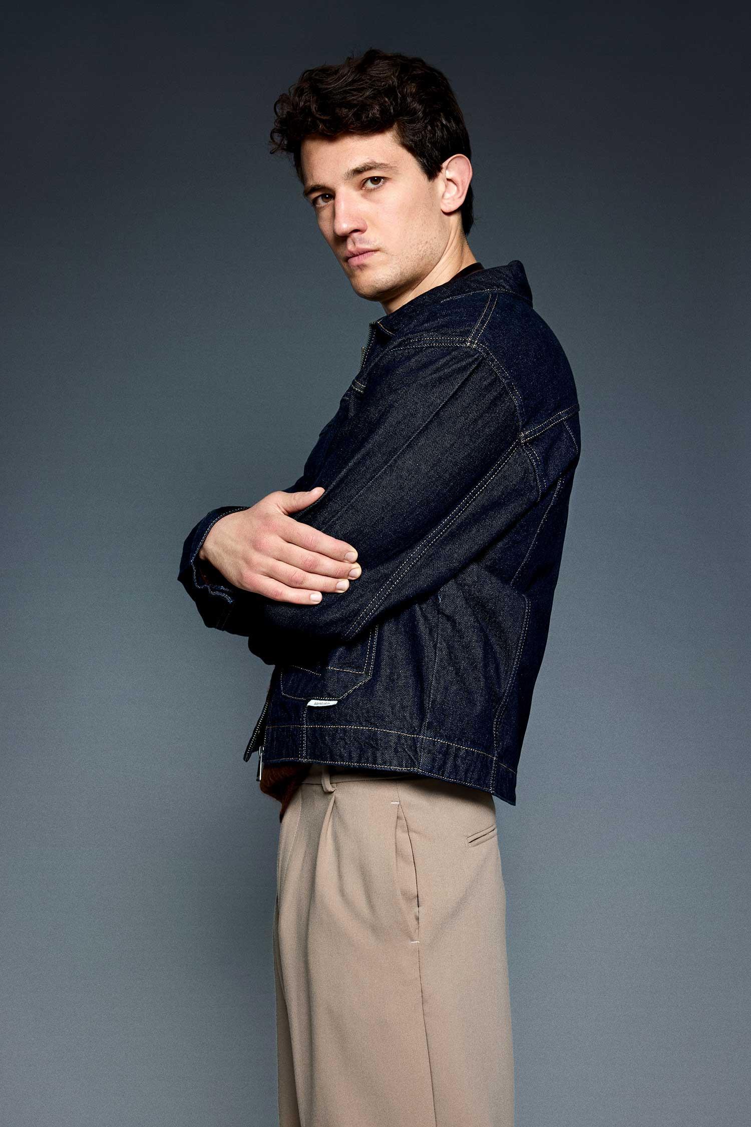 Erkek Oversize Fermuarlı Denim Ceket Lacivert