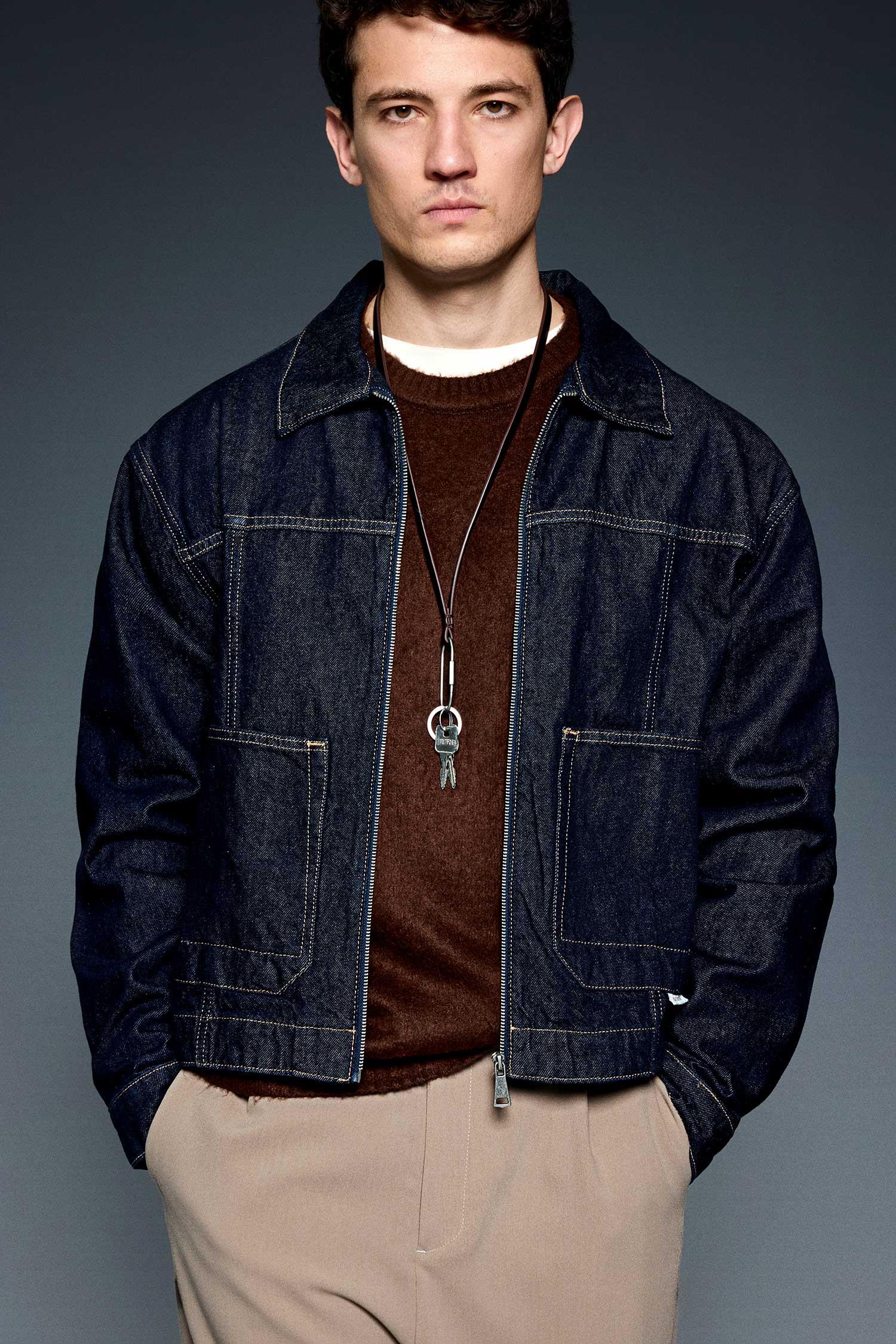 Erkek Oversize Fermuarlı Denim Ceket Lacivert