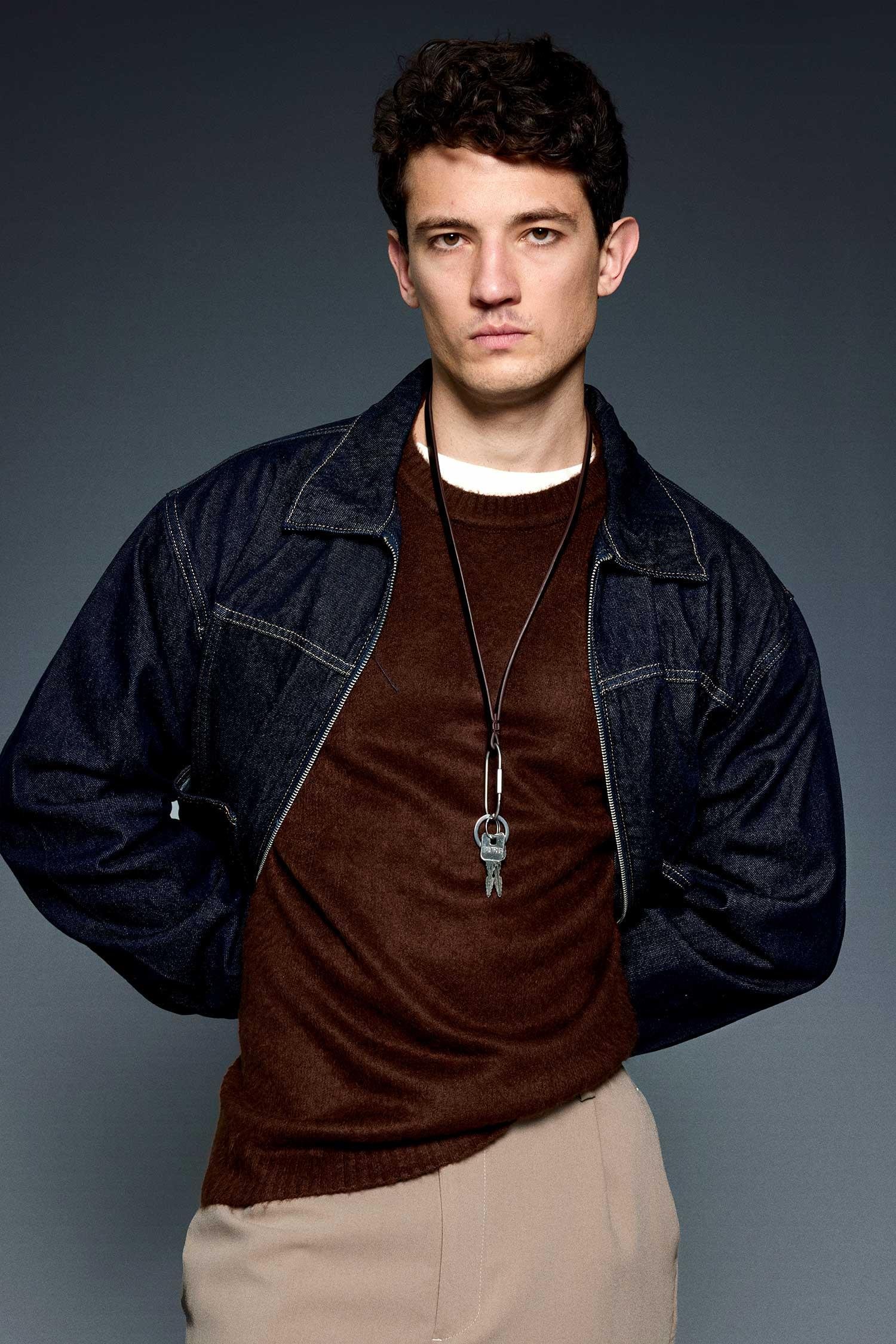 Erkek Oversize Fermuarlı Denim Ceket Lacivert