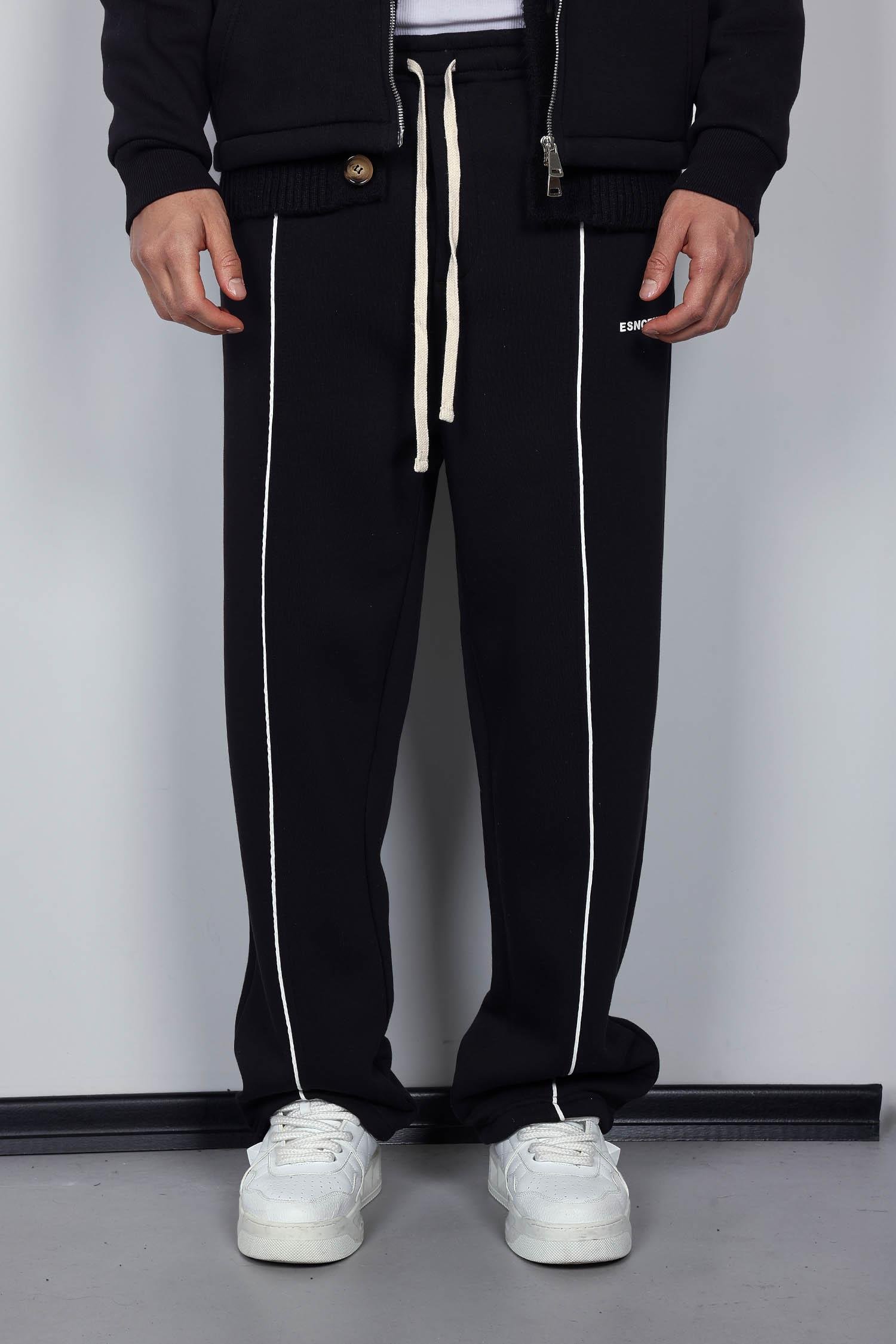 Erkek Oversize Fermuarlı Kapüşonlu Eşofman Takımı Siyah