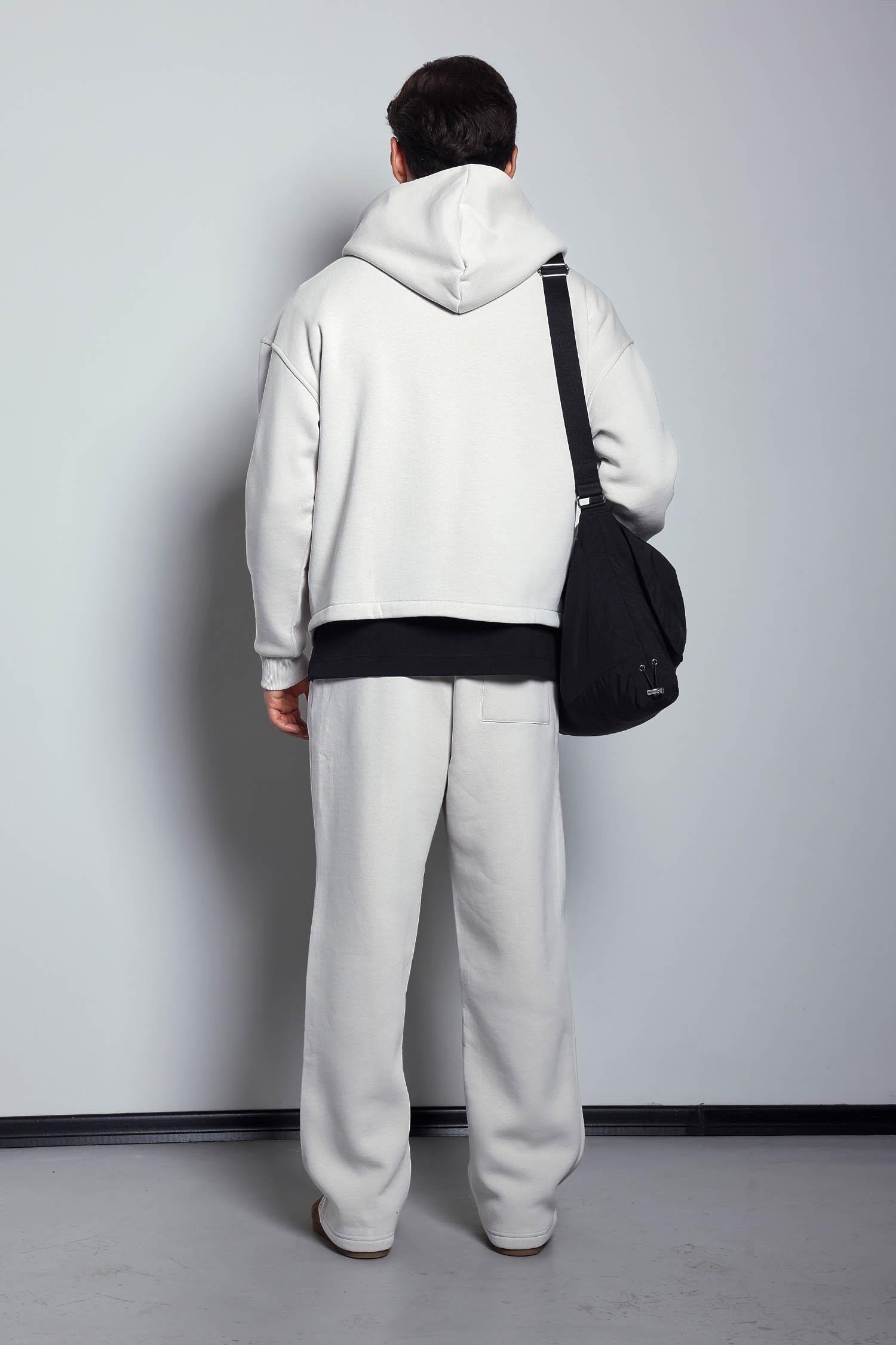 Erkek Oversize Fermuarlı Kapüşonlu Eşofman Takımı Gri