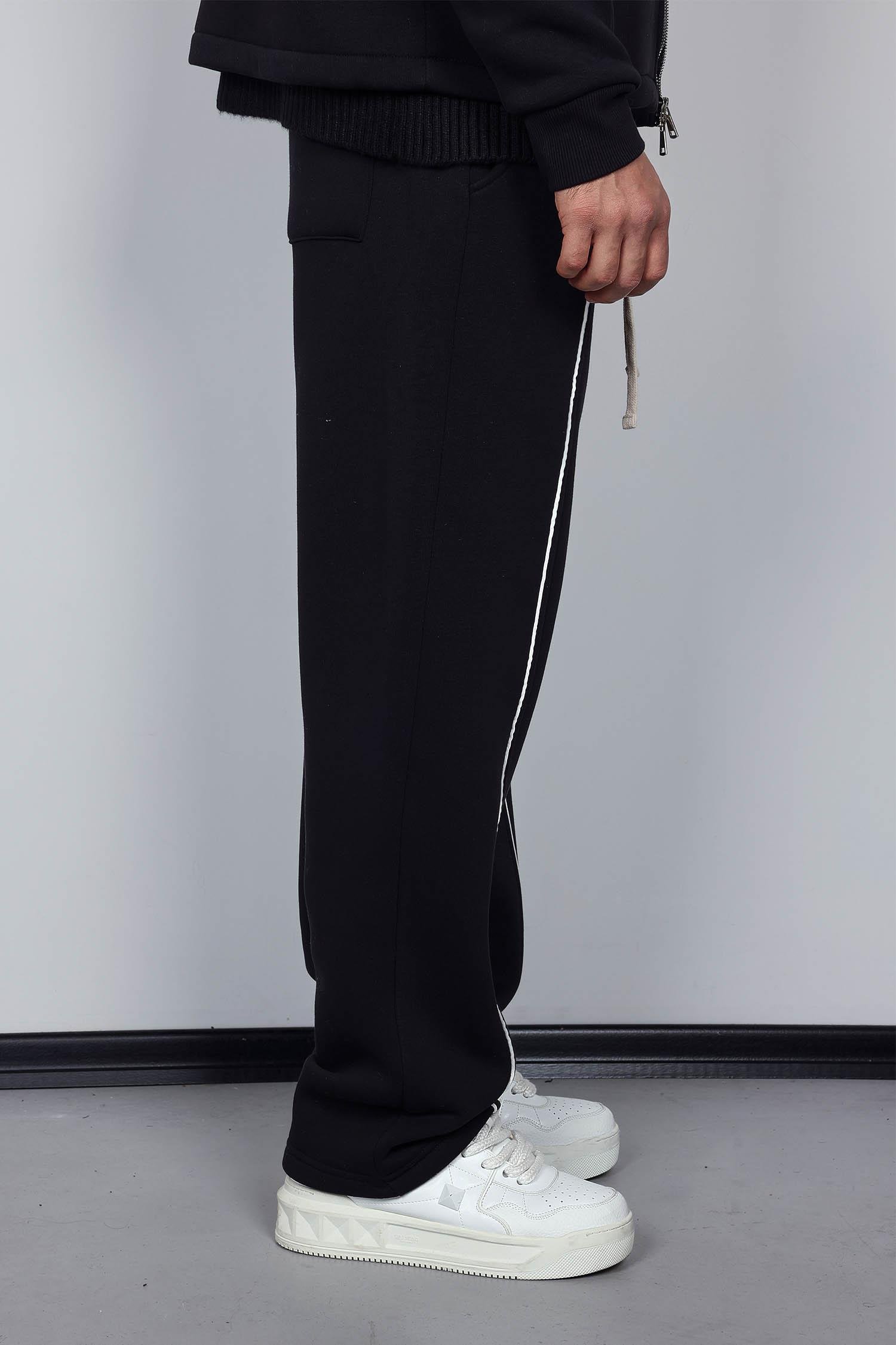 Erkek Oversize Fermuarlı Kapüşonlu Eşofman Takımı Siyah