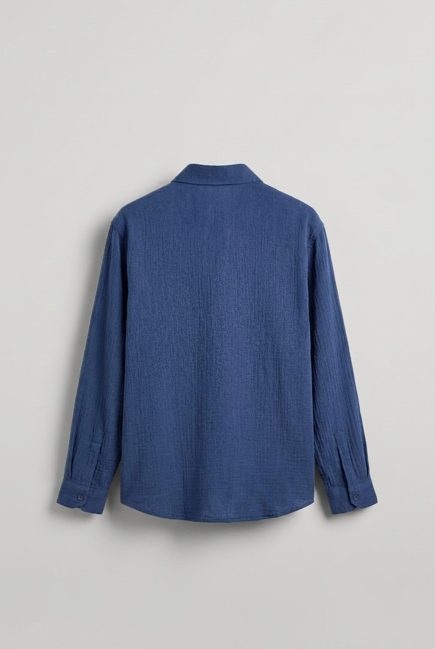 Erkek Oversize Fit Uzun Kollu Müslin Gömlek Lacivert