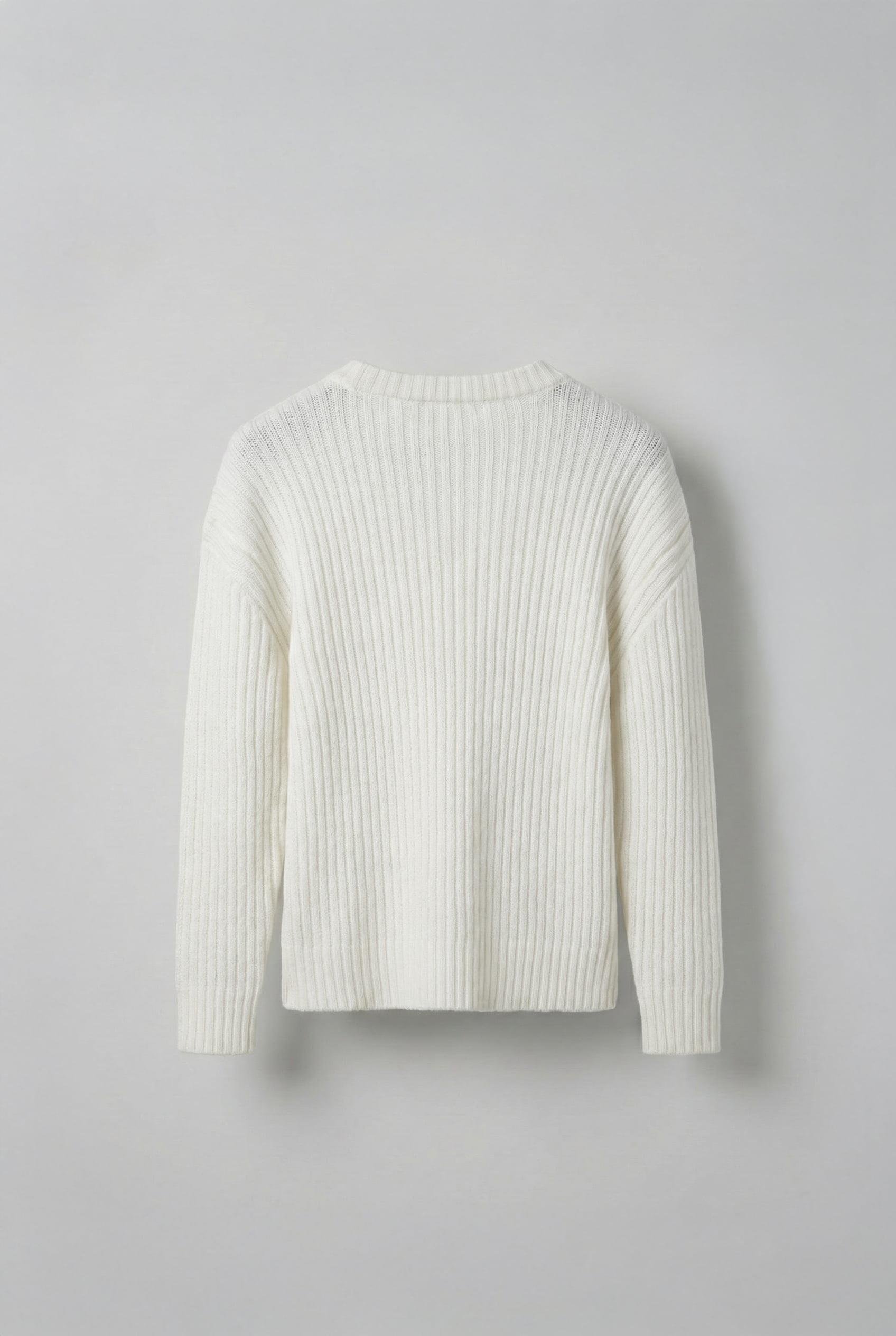 Erkek Oversize Fitilli Basic Triko Kazak Ekru