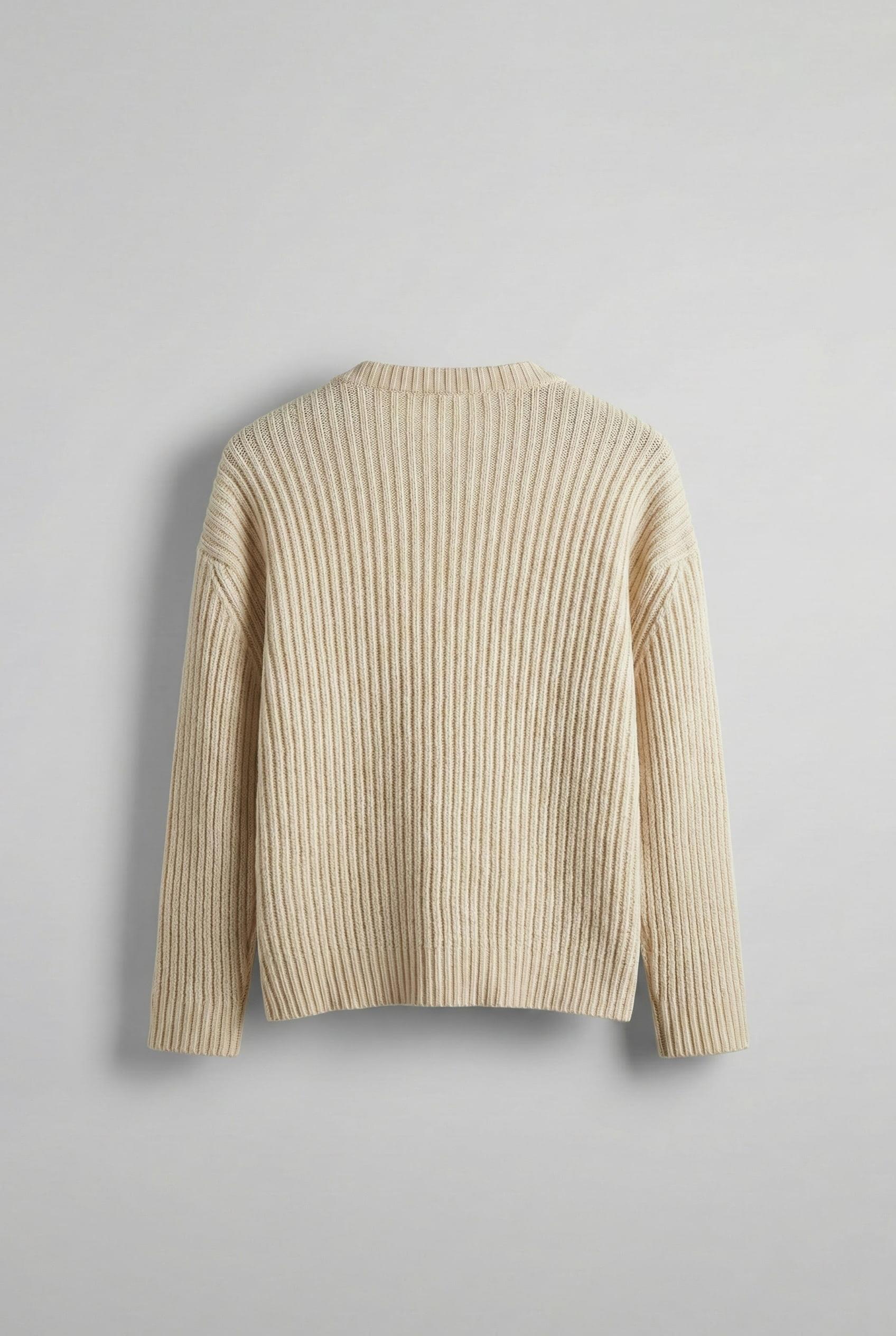 Erkek Oversize Fitilli Basic Triko Kazak Bej