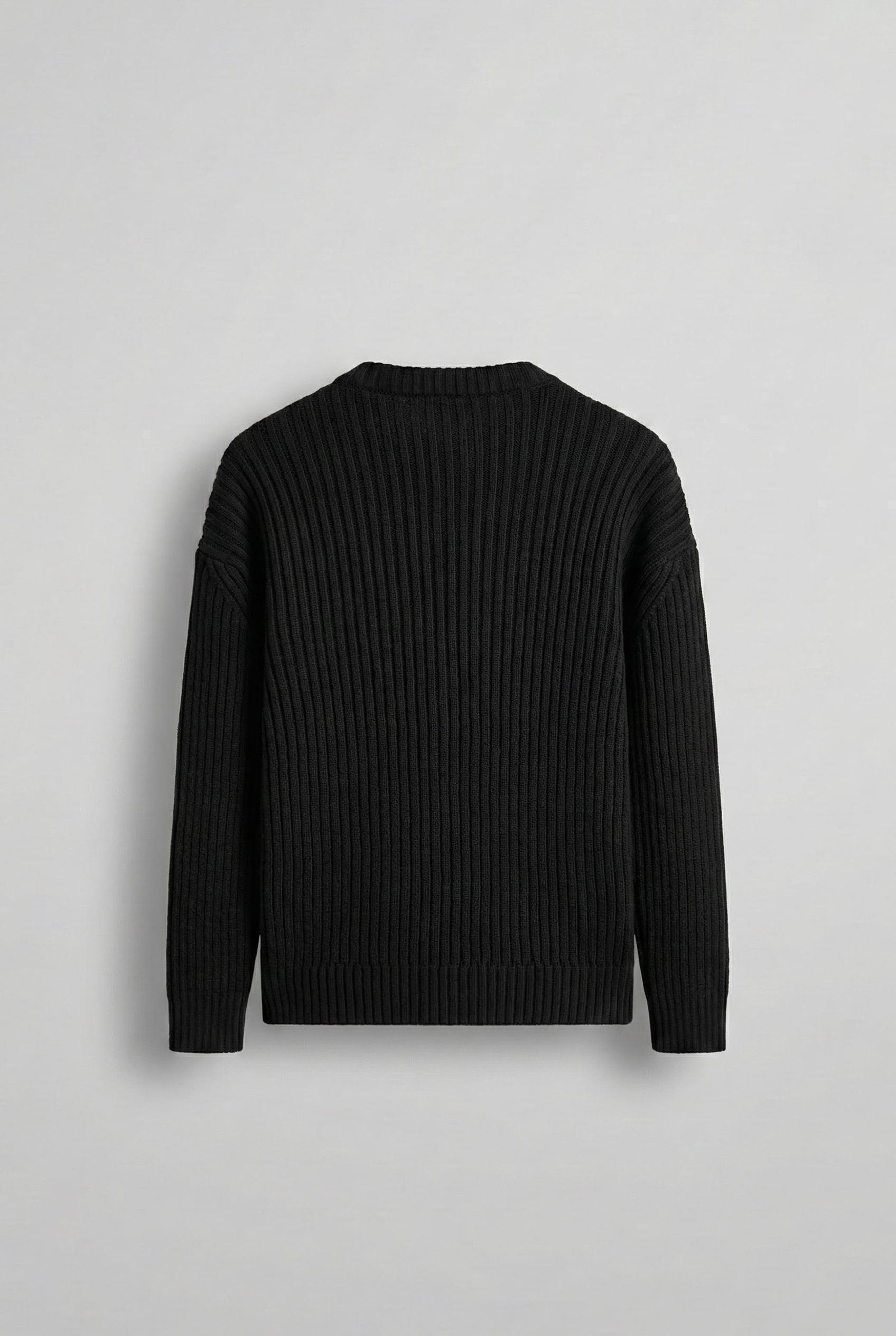 Erkek Oversize Fitilli Basic Triko Kazak Siyah