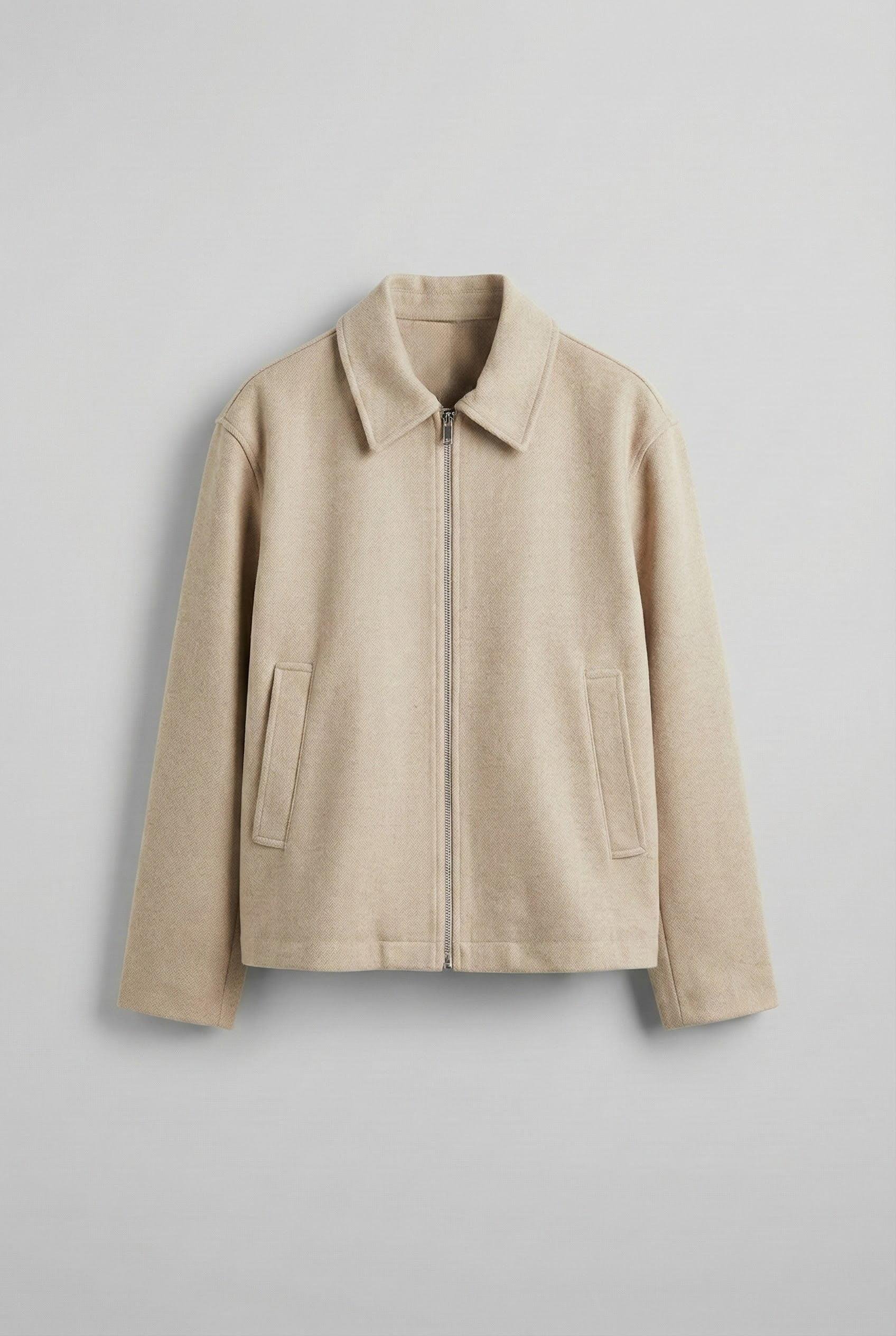 Erkek Oversize İnce Fermuarlı Ceket Bej