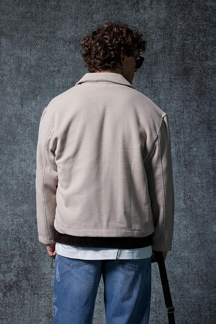 Erkek Oversize İnce Fermuarlı Ceket Bej