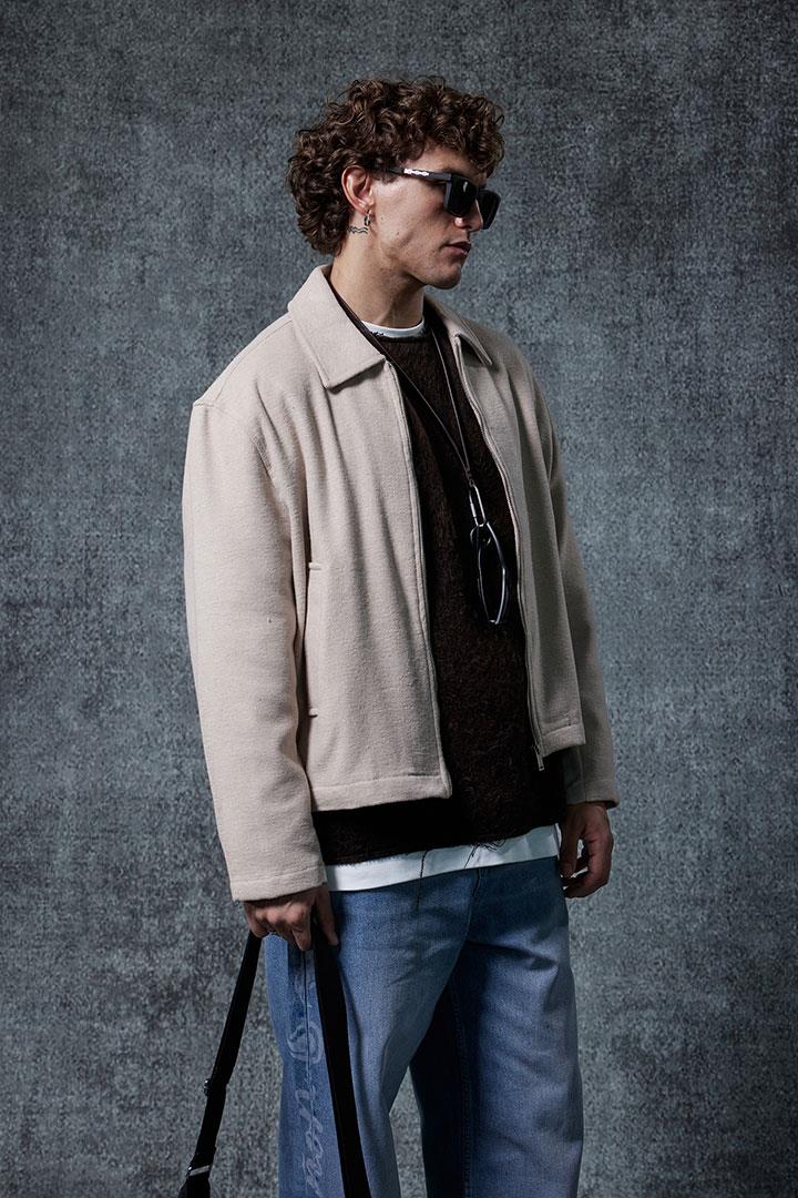 Erkek Oversize İnce Fermuarlı Ceket Bej