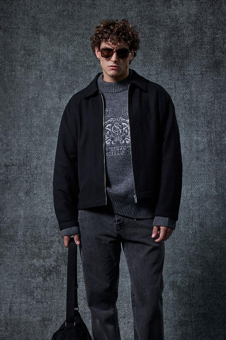 Erkek Oversize İnce Fermuarlı Ceket Siyah