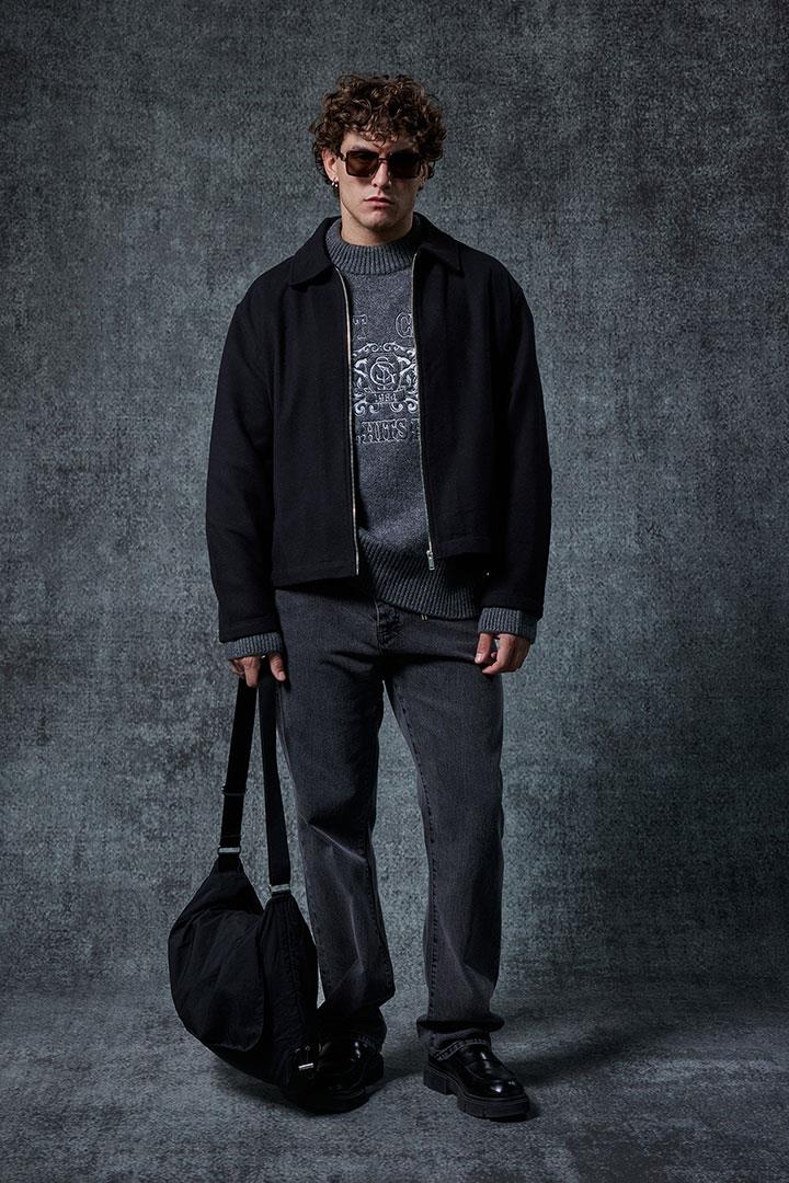 Erkek Oversize İnce Fermuarlı Ceket Siyah