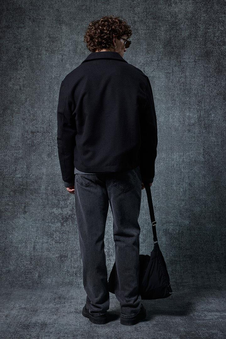 Erkek Oversize İnce Fermuarlı Ceket Siyah